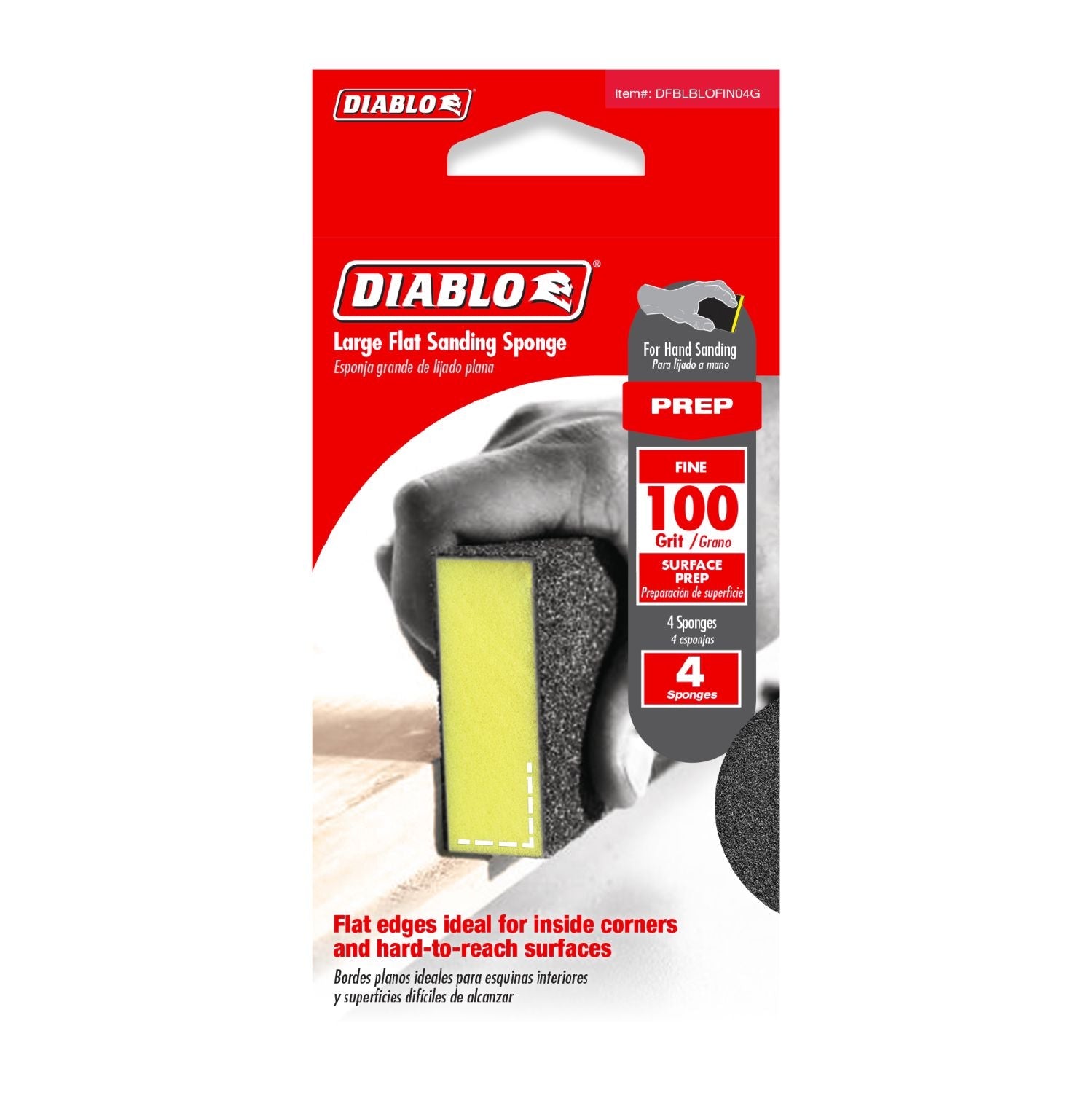 Diablo DFBLBLOFIN04G 5 in. x 3 in. x 1 in. 100 Grit Large Flat Edge Sanding Sponges (4-Pack)