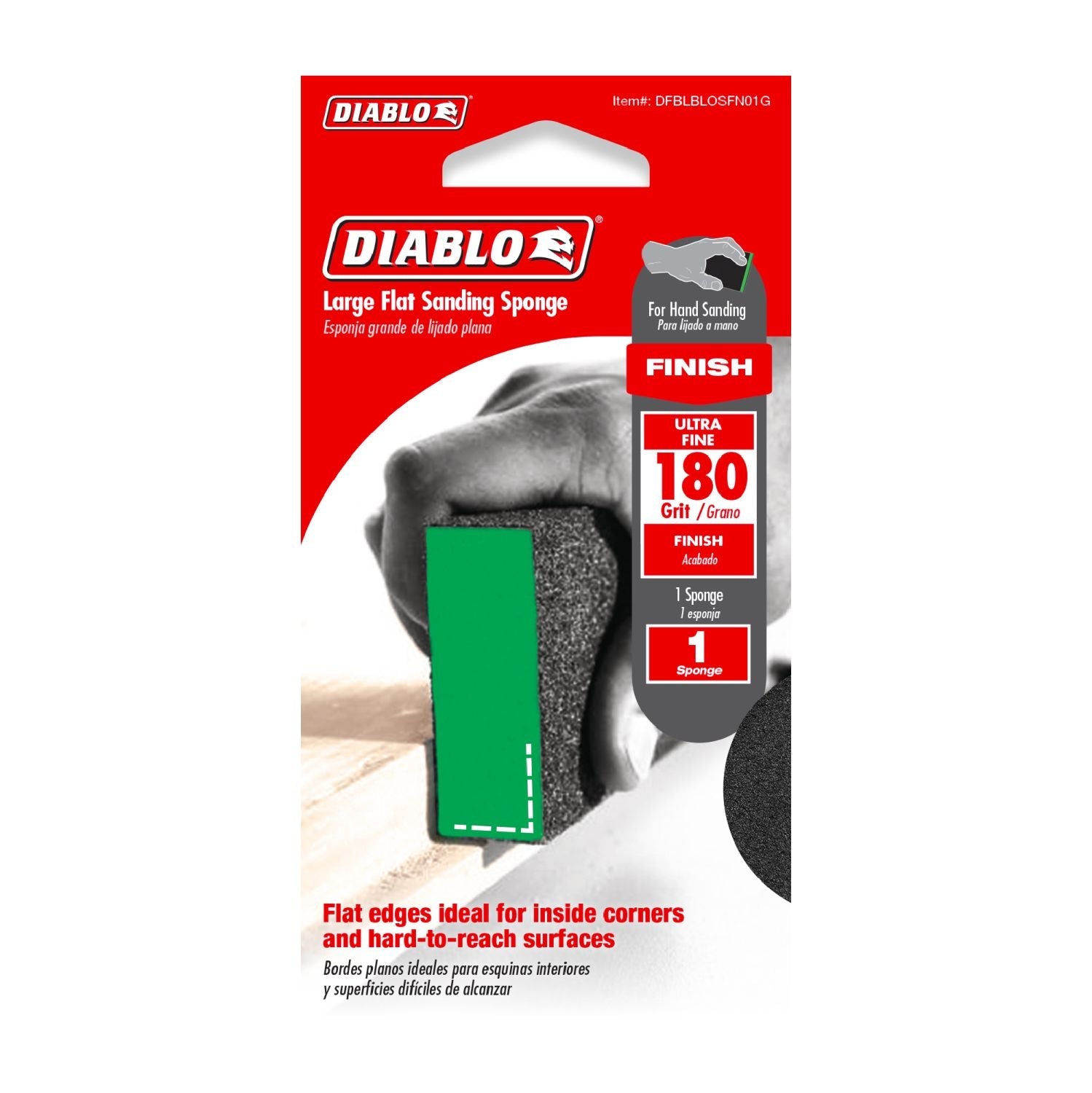Diablo DFBLBLOSFN01G 5 in. x 3 in. x 1 in. 180 Grit Large Flat Edge Sanding Sponge