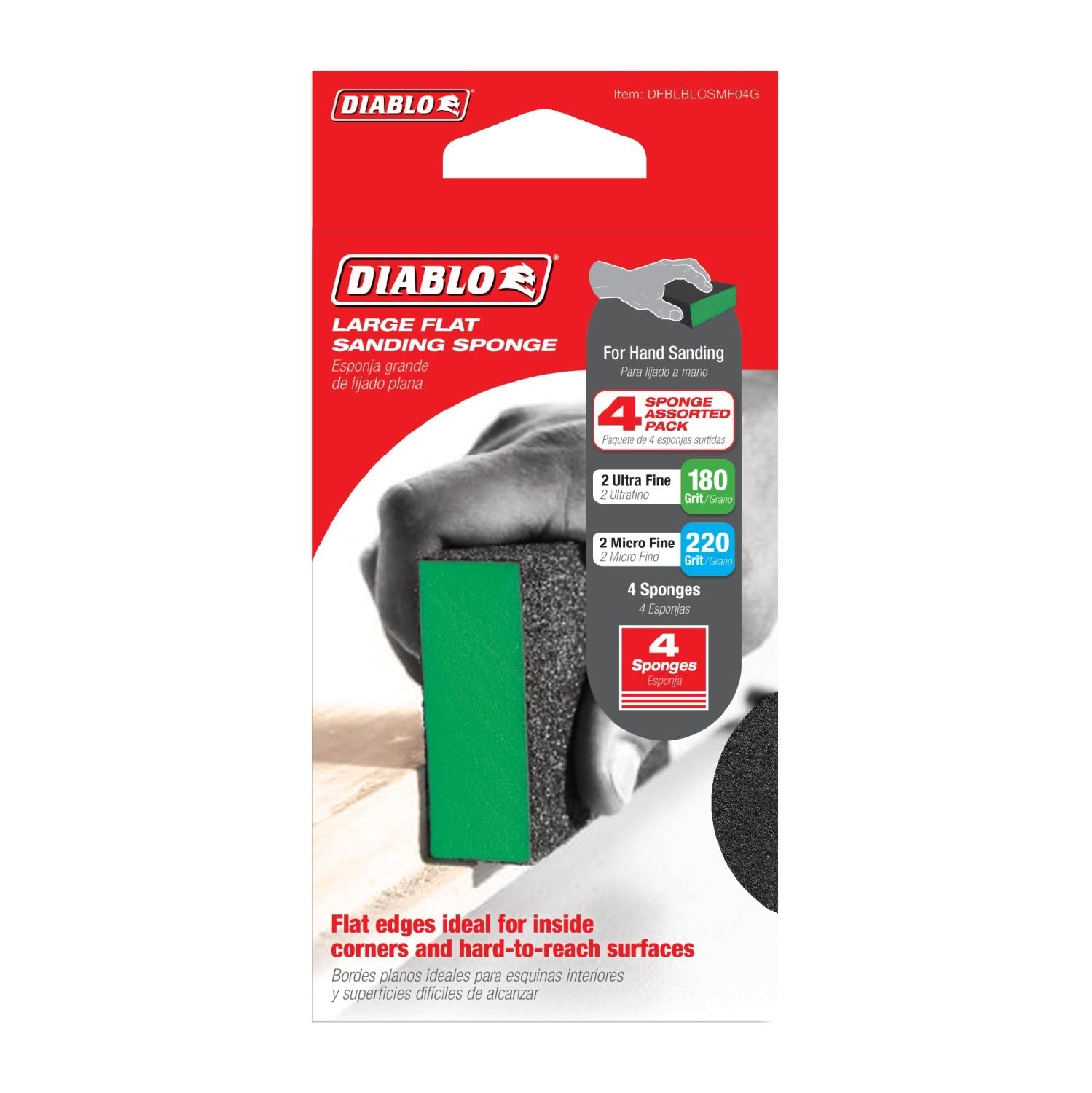 Diablo DFBLBLOSFN04G 5 in. x 3 in. x 1 in. 60 Grit Large Flat Edge Sanding Sponges (4-Pack)