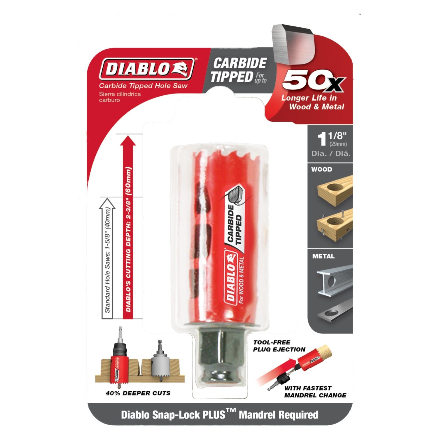 Diablo DHS1125CT 1-1/8 Inch Carbide-Tipped Wood & Metal Holesaw