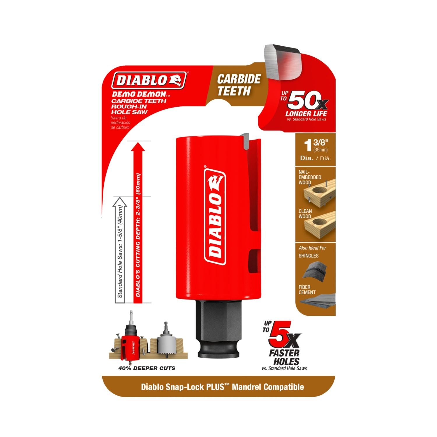 Diablo DHS1375CTR 1-3/8 in. Demo Demon Carbide Teeth Rough-In Hole Saw