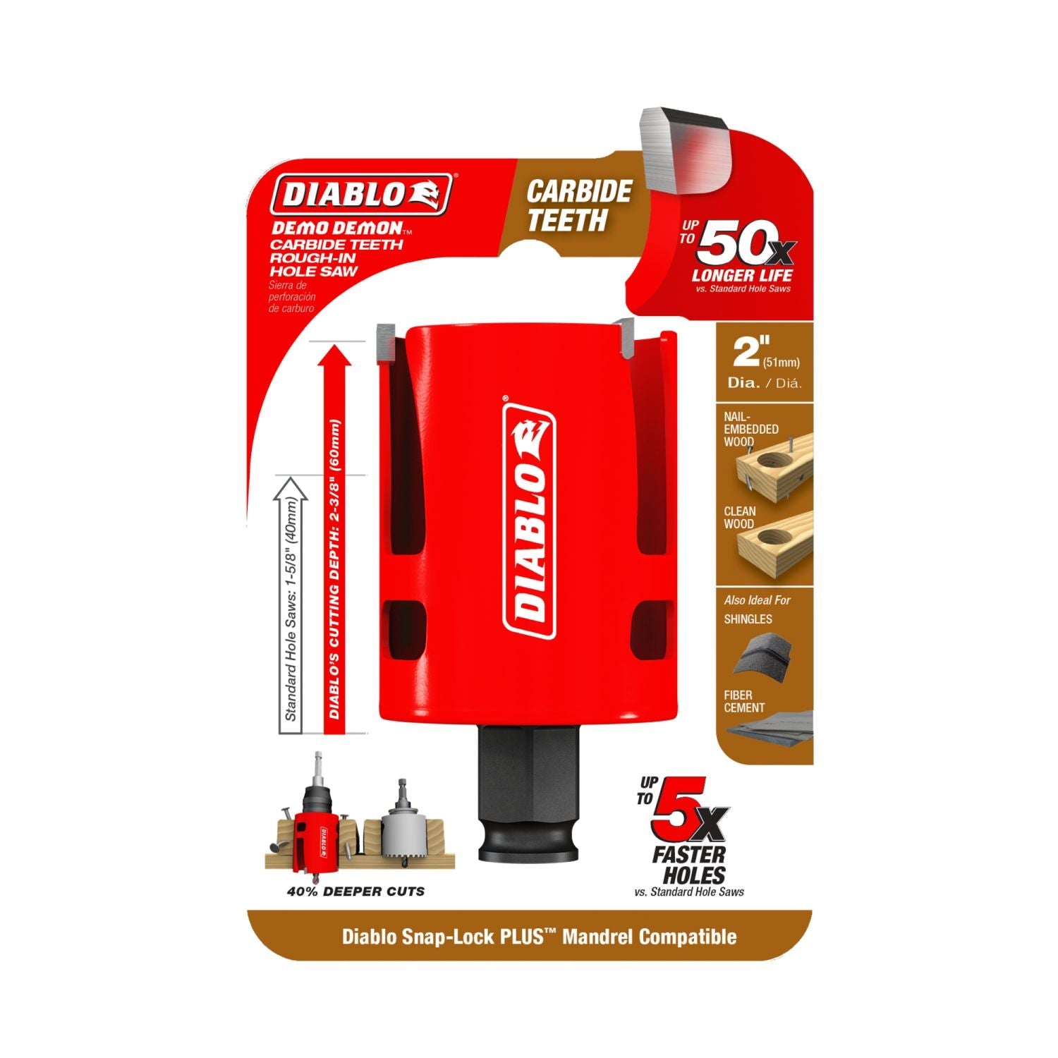 Diablo DHS2000CTR 2 in. Demo Demon Carbide Teeth Rough-In Hole Saw