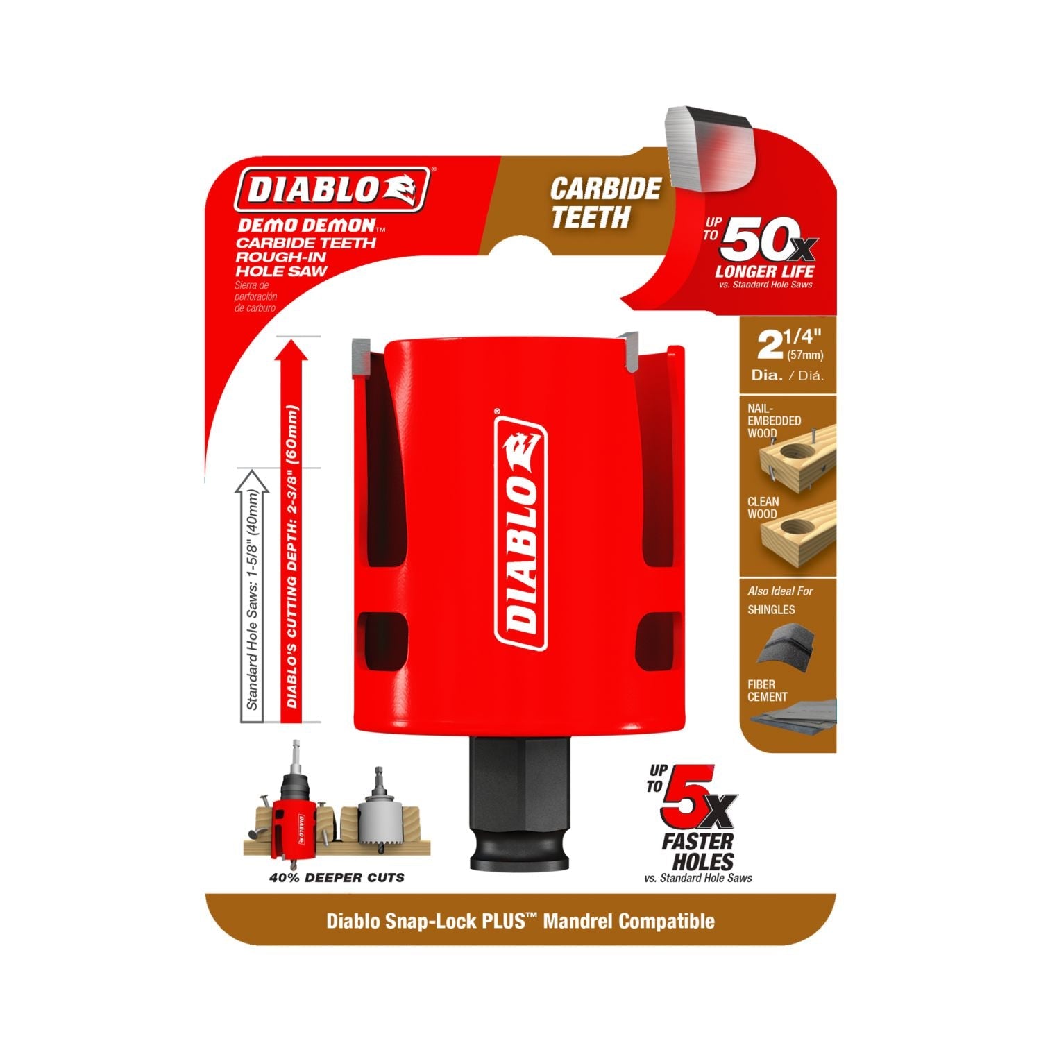 Diablo DHS2250CTR 2-1/4 in. Demo Demon Carbide Teeth Rough-In Hole Saw