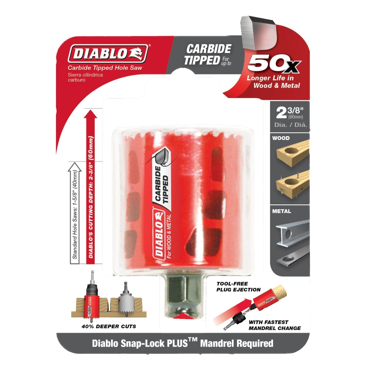 Diablo DHS2375CT 2-3/8 Inch Carbide-Tipped Wood & Metal Holesaw