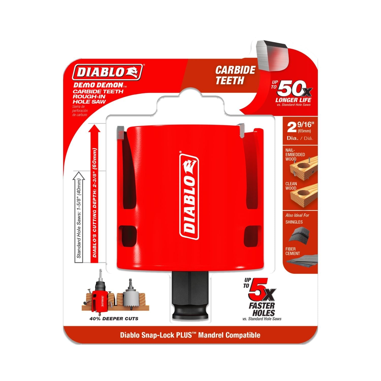 Diablo DHS2563CTR 2-9/16 in. Demo Demon Carbide Teeth Rough-In Hole Saw