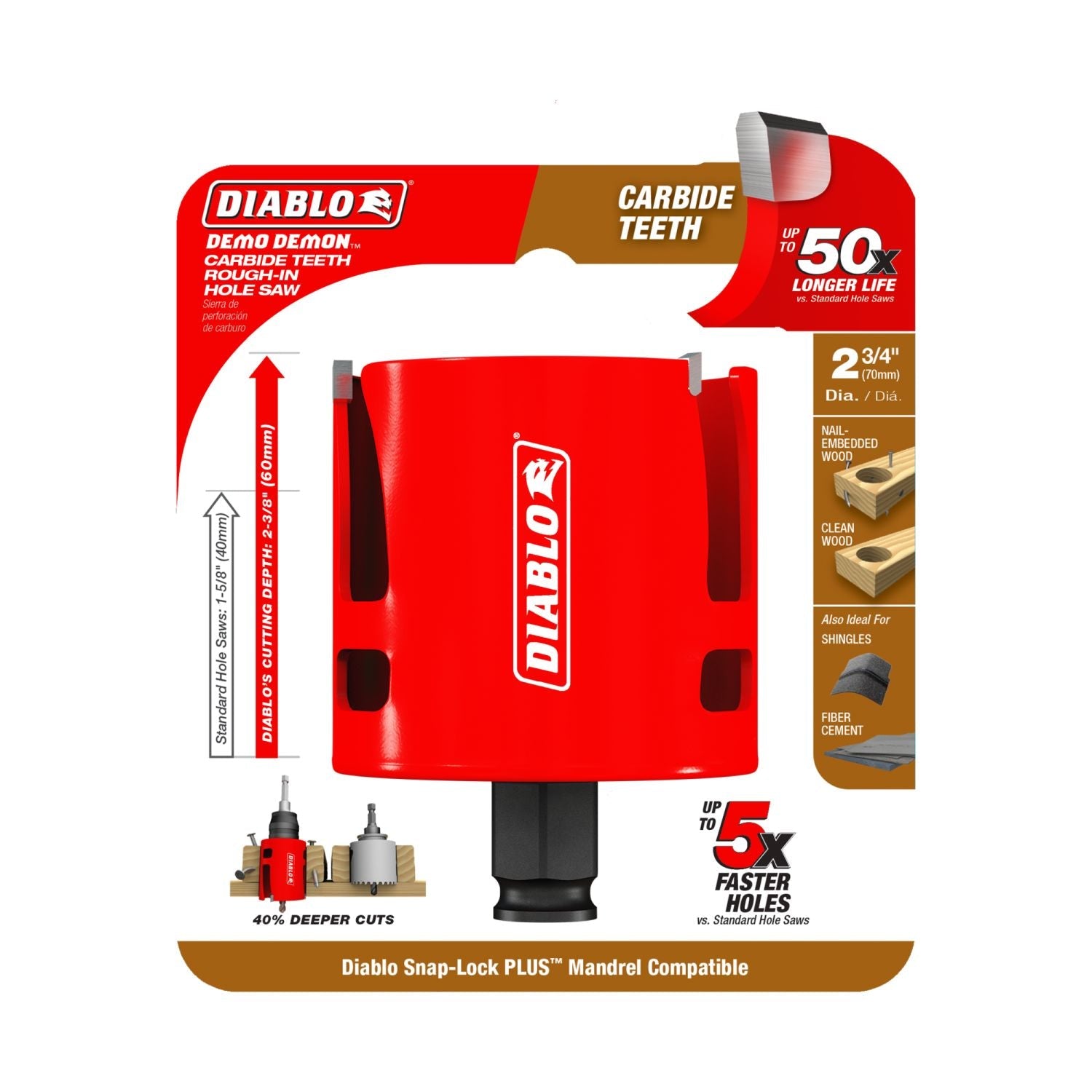 Diablo DHS2750CTR 2-3/4 in. Demo Demon Carbide Teeth Rough-In Hole Saw
