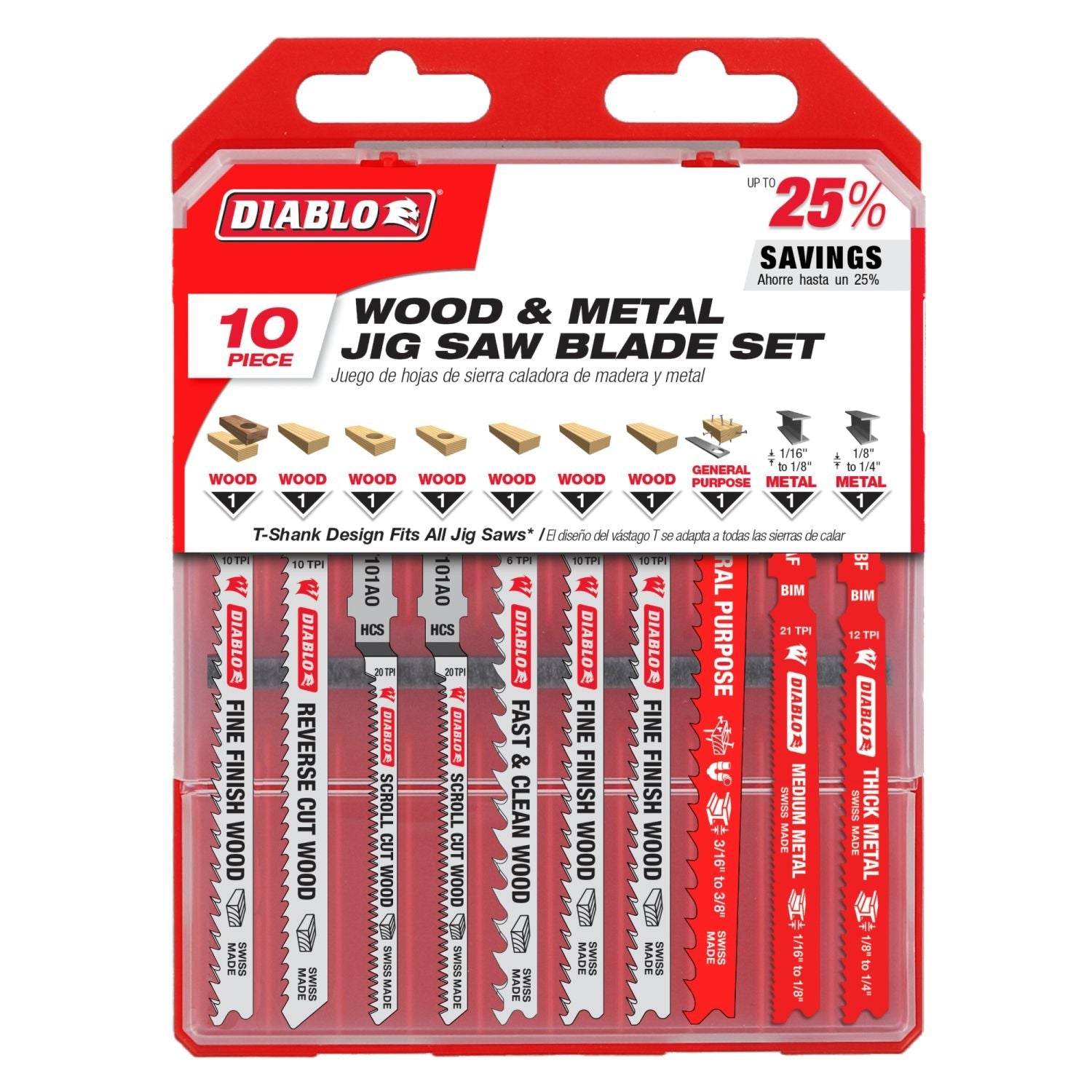 Diablo DJT10S T-Shank Jig Saw Blade Set for Wood & Metal, 10-Piece Set
