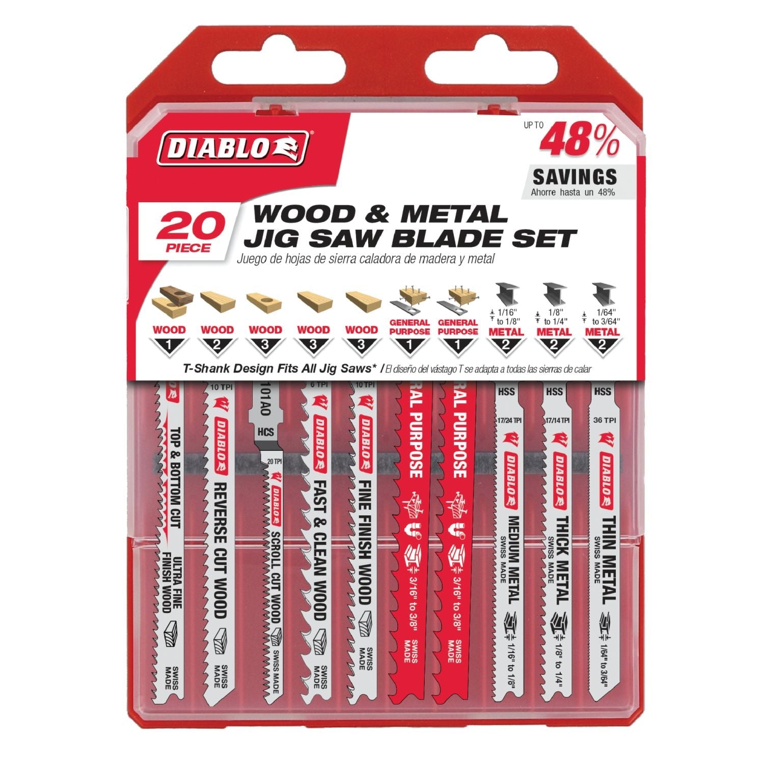Diablo DJT20S Jig Saw Blade Set for Wood, Metal and Plastics, 20-Piece
