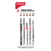 Diablo DJT5S High Carbon Steel/High Speed Steel T-Shank Jig Saw Blade 5-Piece Set