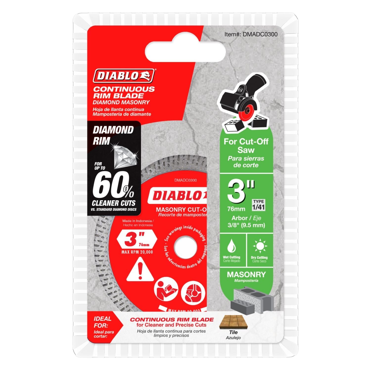 Diablo DMADC0300 3 in. Diamond Continuous Rim Masonry Cut-Off Disc
