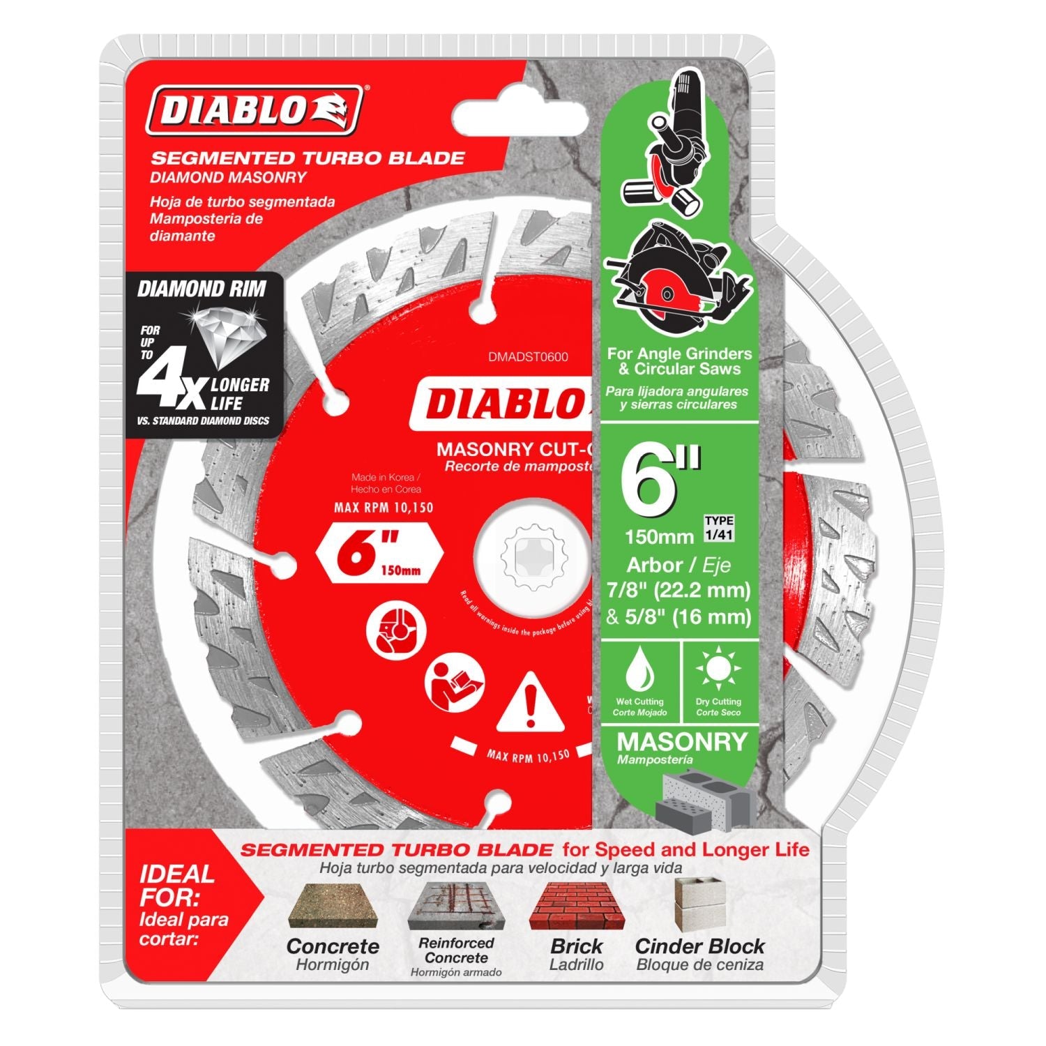 Diablo DMADST0600 6-in. Diamond Segmented Turbo Masonry Cut-Off Blade