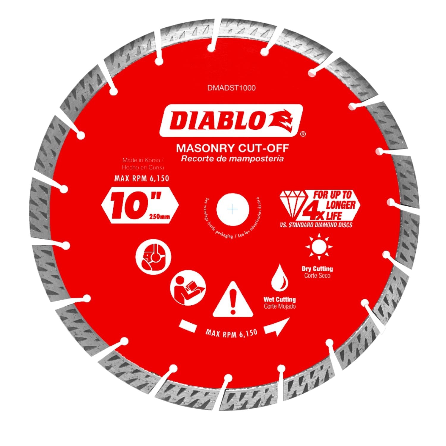 Diablo DMADST1000 10 in. Diamond Segmented Turbo Cut-Off Discs for Masonry