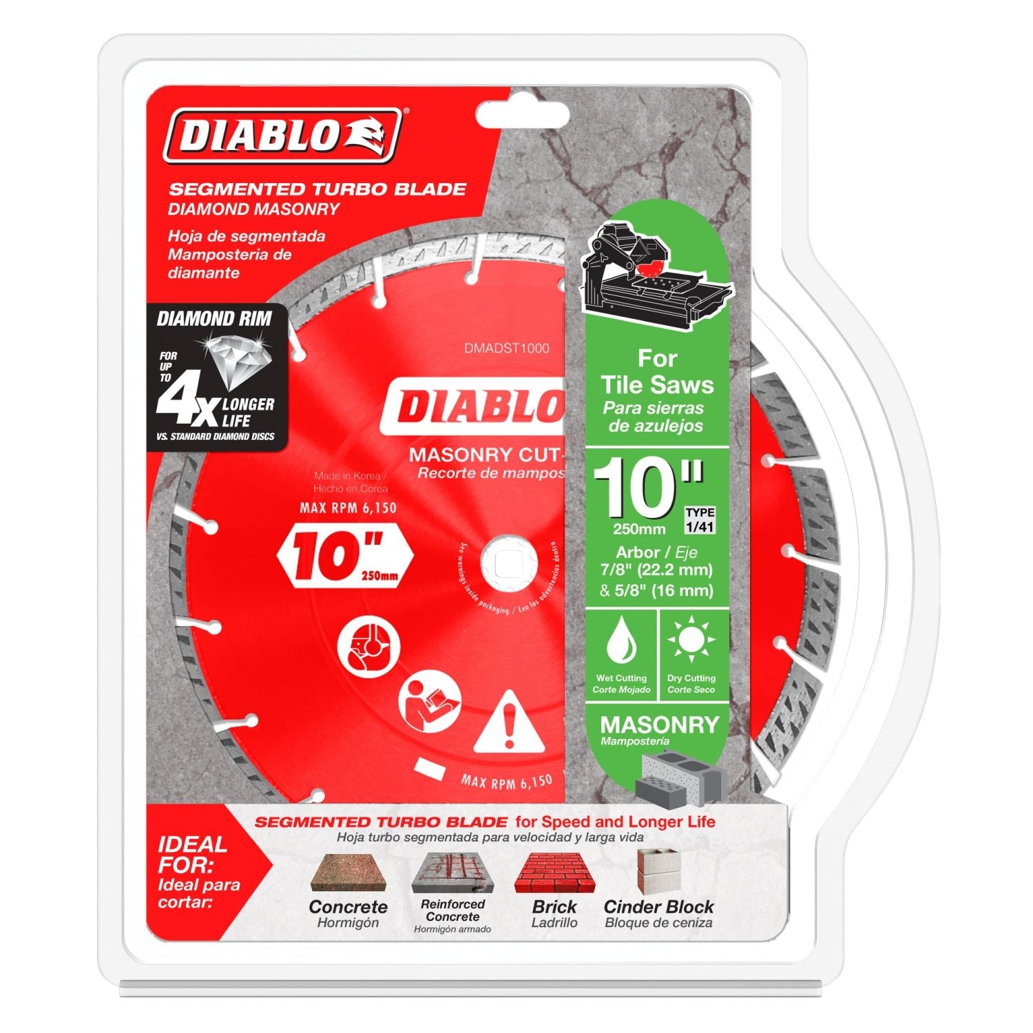 Diablo DMADST1000 10 in. Diamond Segmented Turbo Cut-Off Discs for Masonry