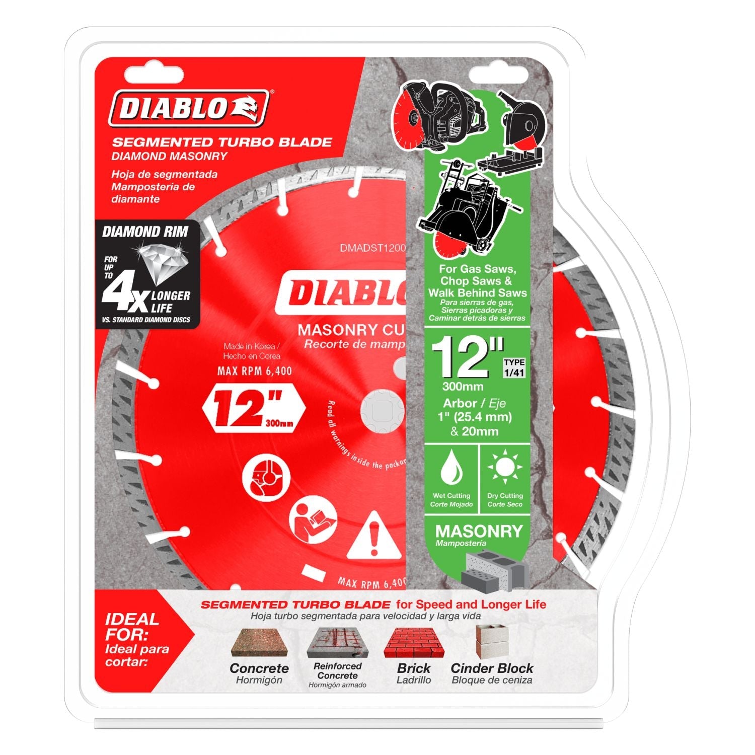 Diablo DMADST1200 12 in. Diamond Segmented Turbo Cut-Off Discs for Masonry