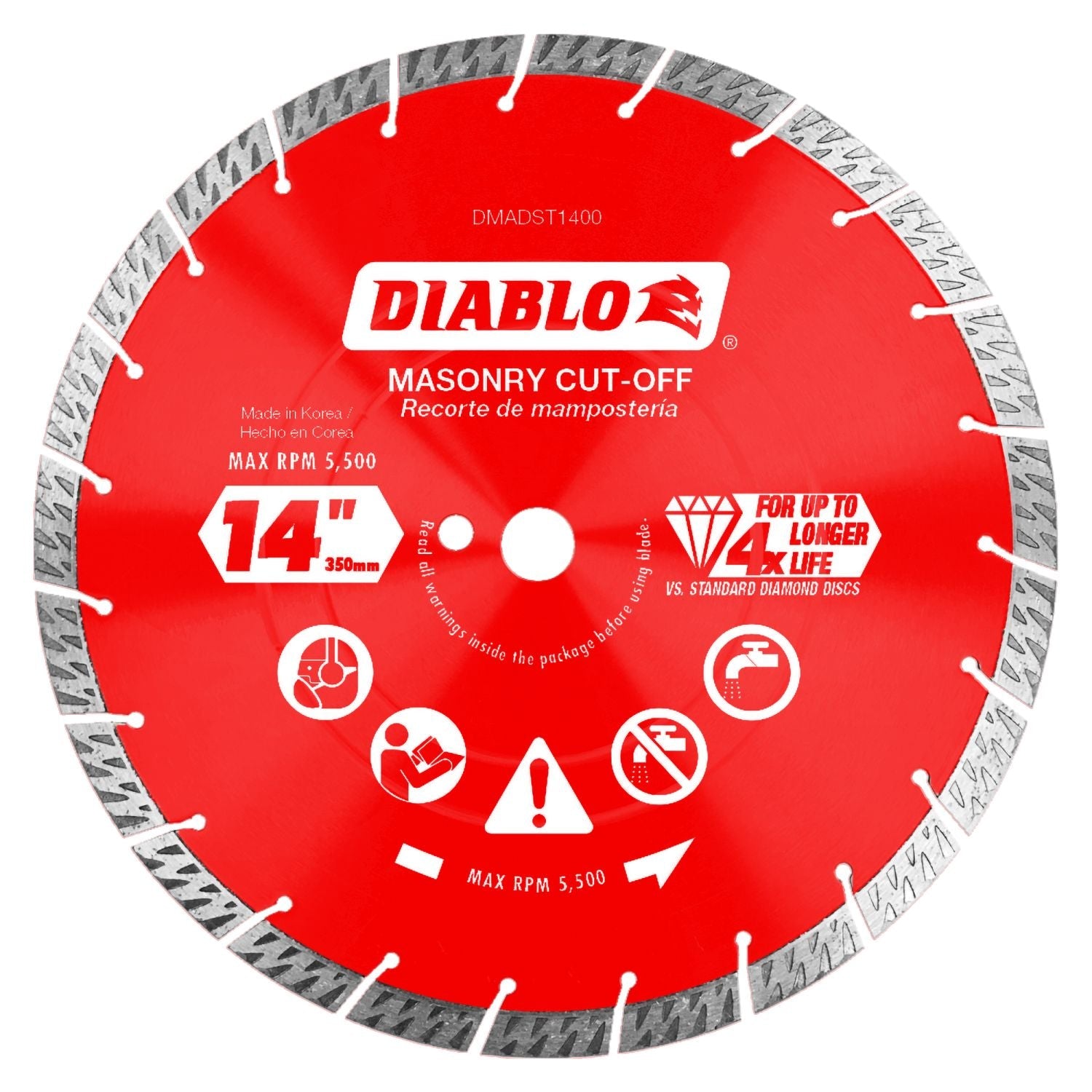 Diablo DMADST1400 14 in. Diamond Segmented Turbo Cut-Off Discs for Masonry