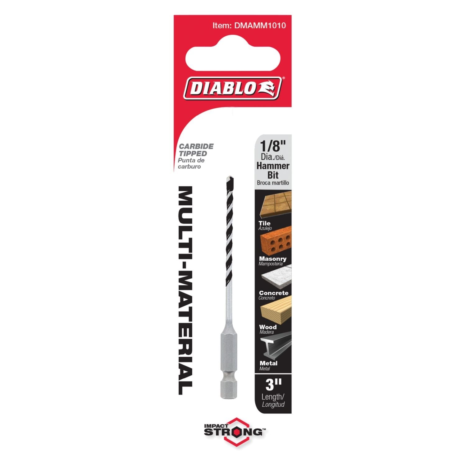 Diablo DMAMM1010 1/8 Inch x 2 Inch x 3 Inch Multi-Material Carbide Tipped Hammer Drill Bit