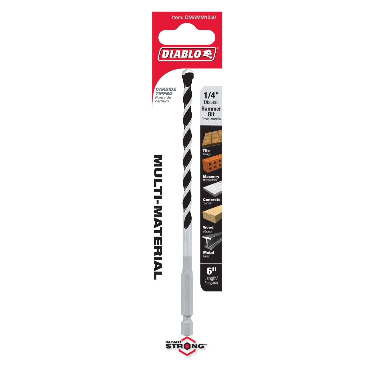 Diablo DMAMM1050 1/4 Inch x 4 Inch x 6 Inch Multi-Material Carbide Tipped Hammer Drill Bit