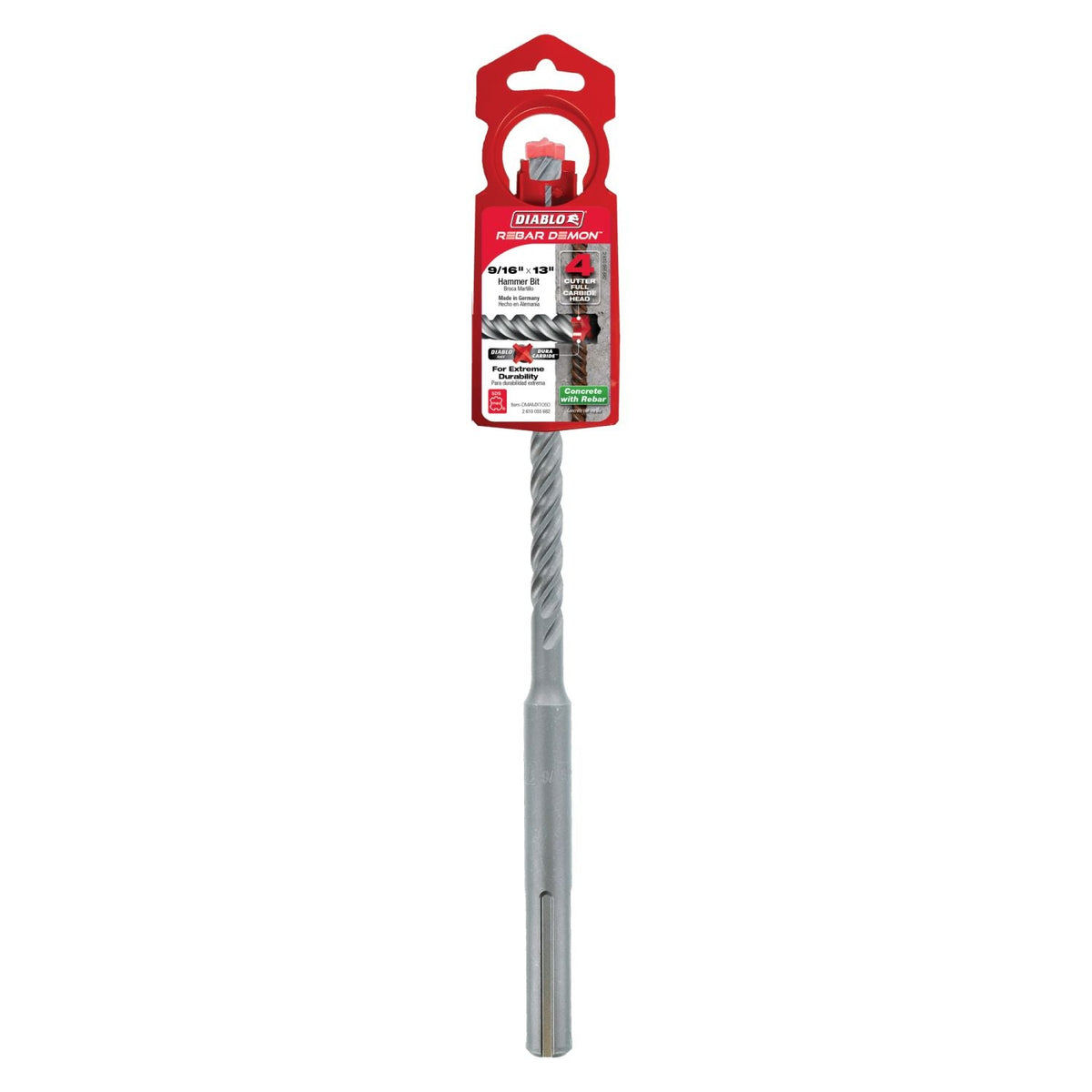 Diablo DMAMX1050 9/16 Inch x 8 Inch x 13 Inch Rebar Demon SDS-Max 4-Cutter Full Carbide Head Hammer Drill Bit