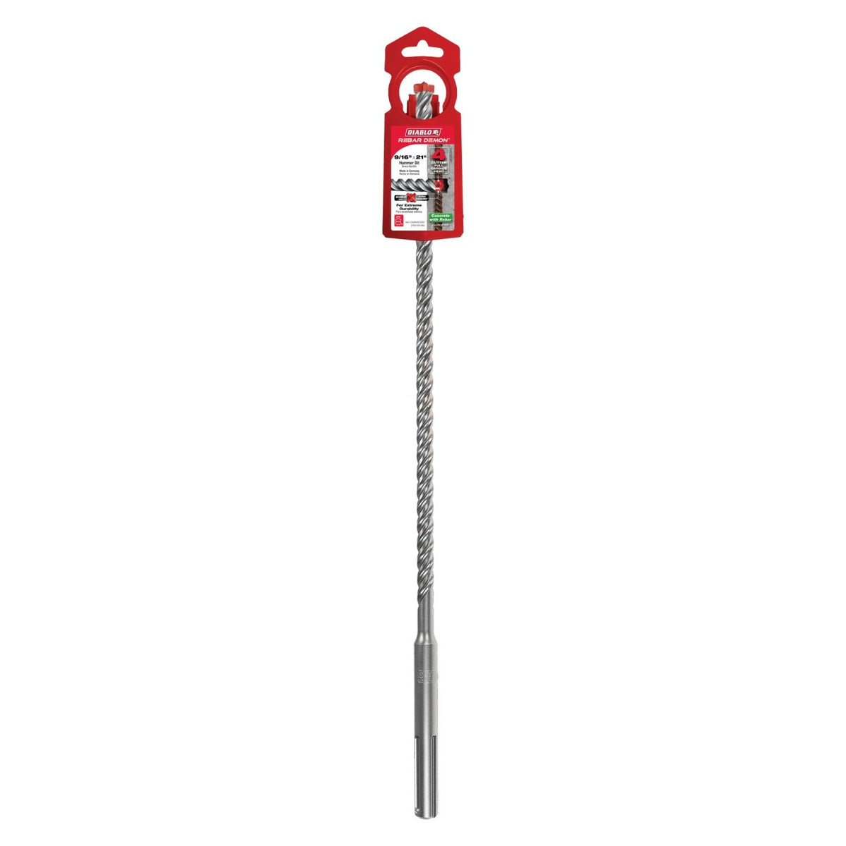 Diablo DMAMX1060 9/16 Inch x 16 Inch x 21 Inch Rebar Demon SDS-Max 4-Cutter Full Carbide Head Hammer Drill Bit