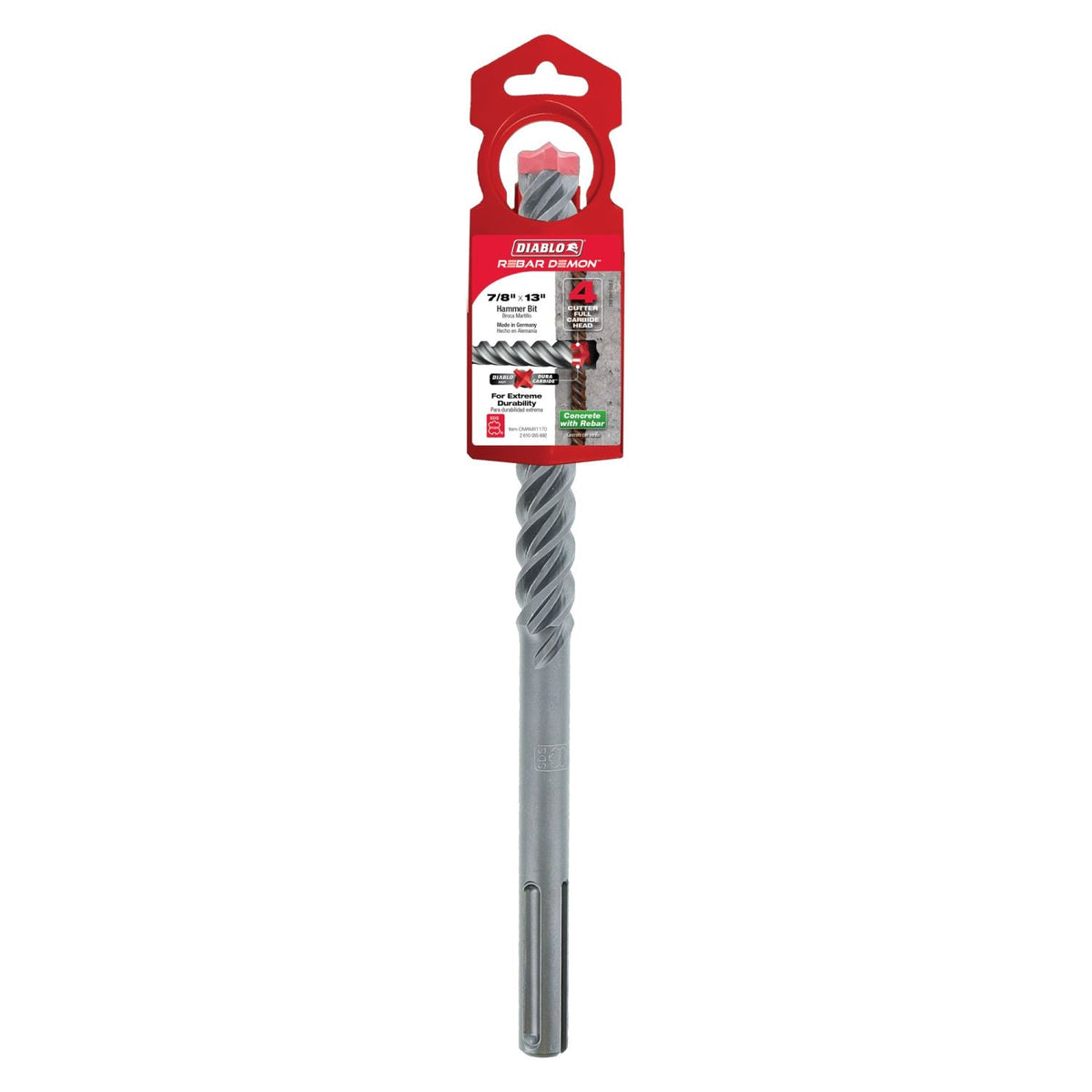 Diablo DMAMX1170 7/8 Inch x 8 Inch x 13 Inch Rebar Demon SDS-Max 4-Cutter Full Carbide Head Hammer Drill Bit