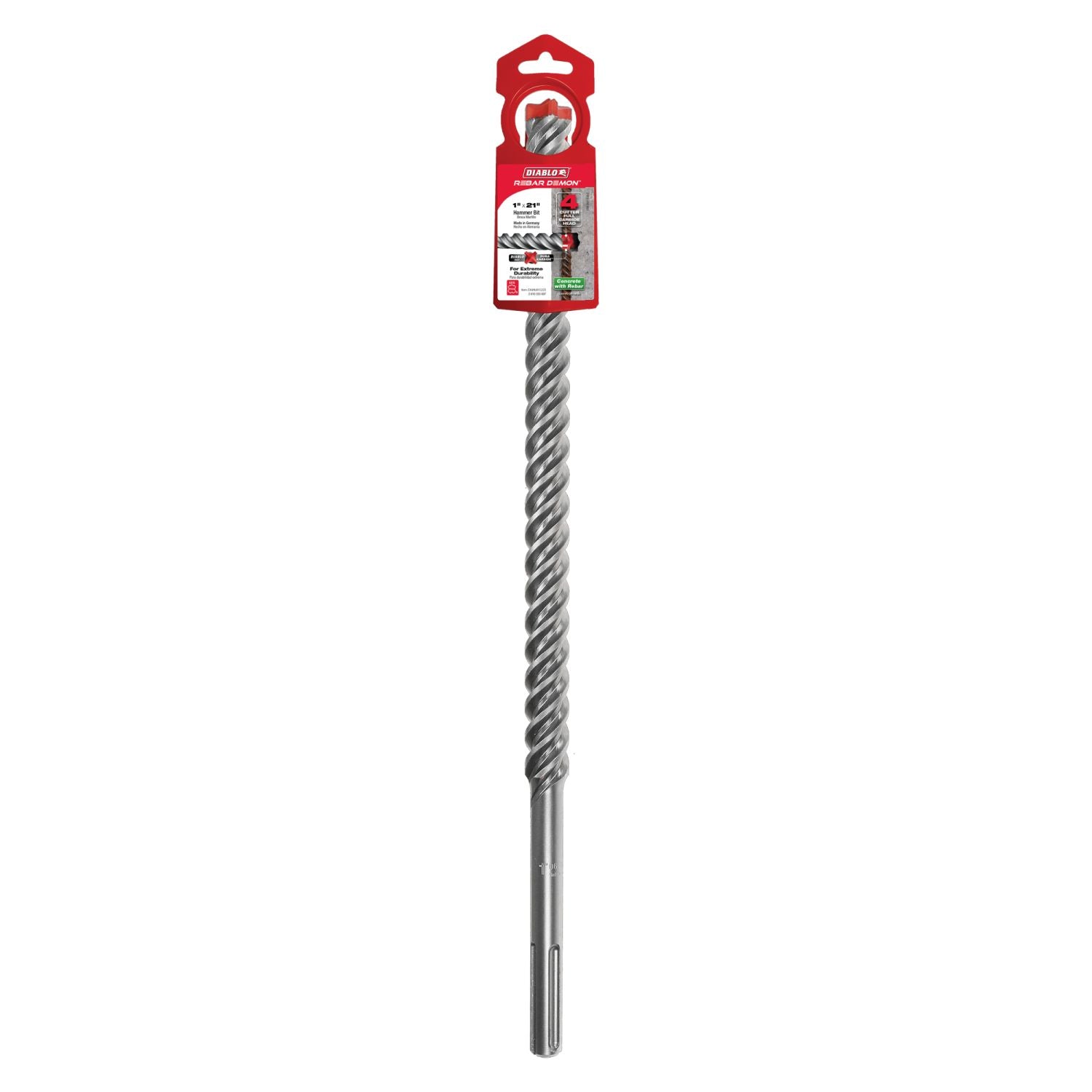 Diablo DMAMX1220 1-in. x 16-in. x 21-in. Rebar Demon SDS-Max 4-Cutter Full Carbide Head Hammer Drill Bit