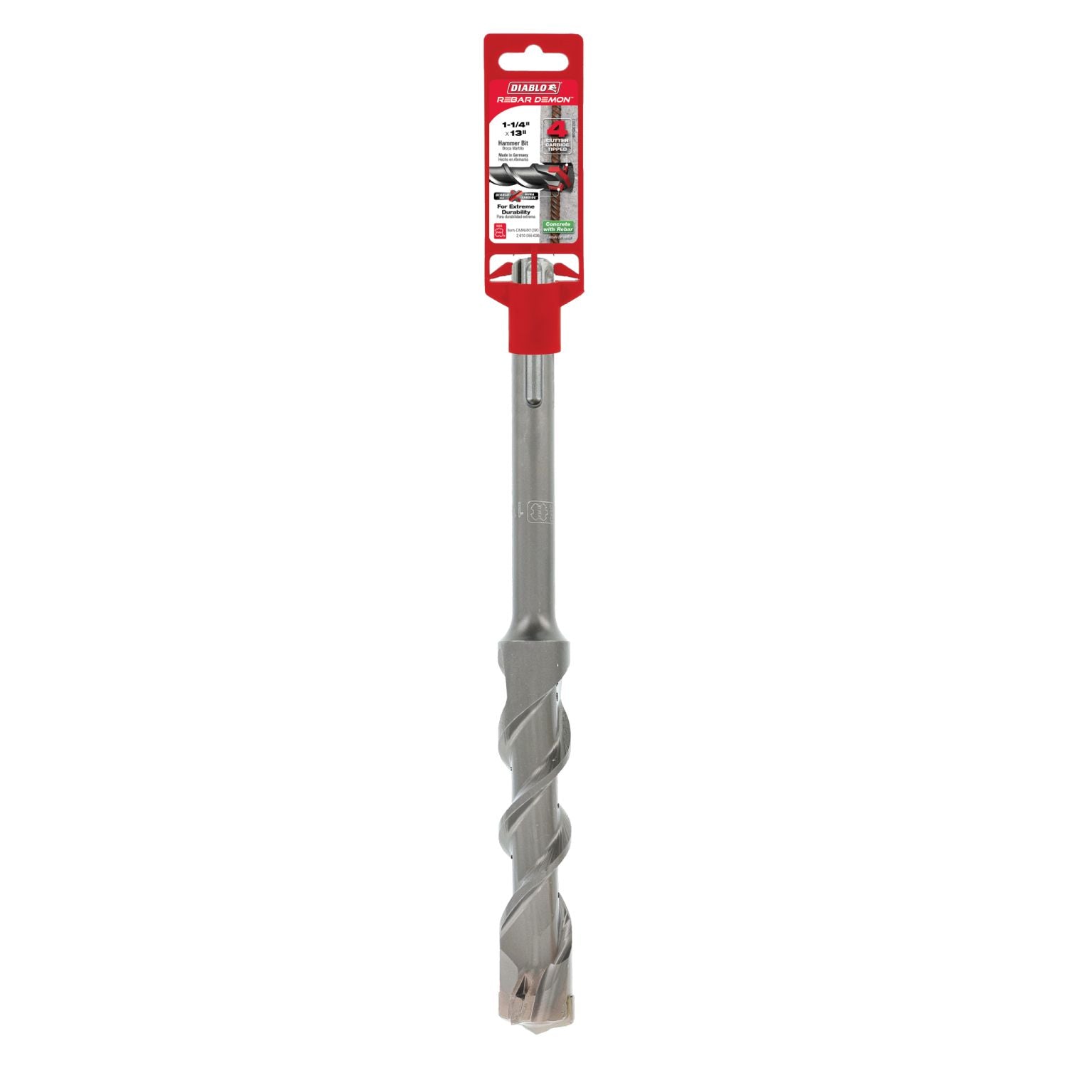 Diablo DMAMX1290 1-1/4 Inch x 8 Inch x 13 Inch Rebar Demon SDS-Max 4-Cutter Carbide-Tipped Hammer Drill Bit