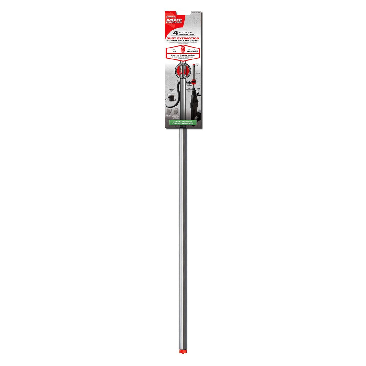 Diablo DMAMXA1690 1-in. x 16-in. x 26-in. AMPED Rebar Demon SDS-Max 4-Cutter Full Carbide Head Dust Extraction Hammer Drill Bit