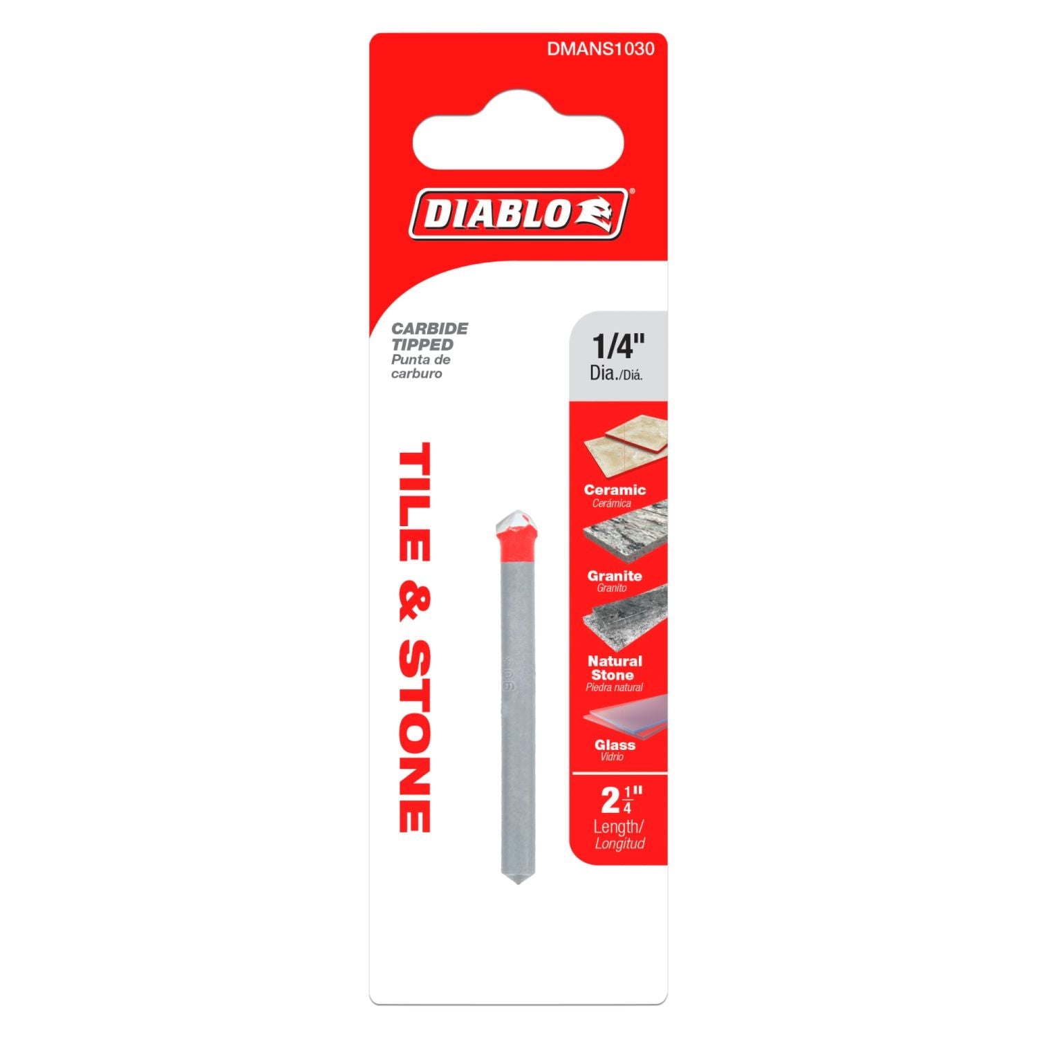 Diablo DMANS1030 1/4 Inch Tile & Stone Carbide Tipped Drill Bit