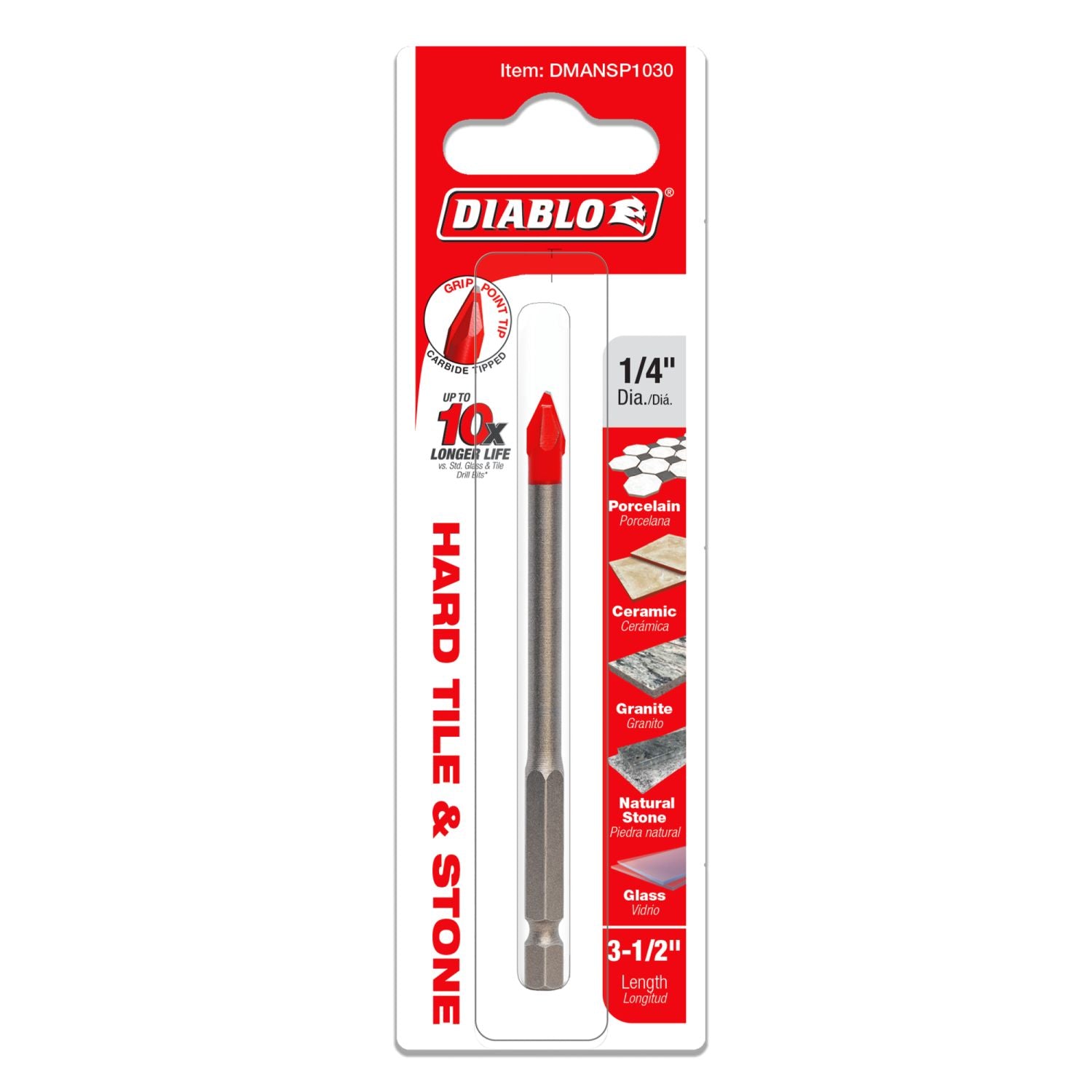 Diablo DMANSP1030 1/4 in. Hard Tile & Stone Carbide Tipped Drill Bit