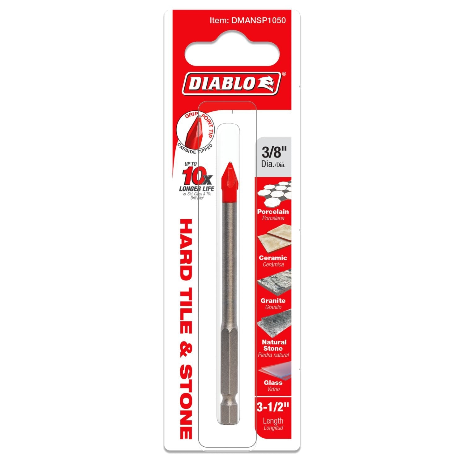 Diablo DMANSP1050 3/8 in. Hard Tile & Stone Carbide Tipped Drill Bit