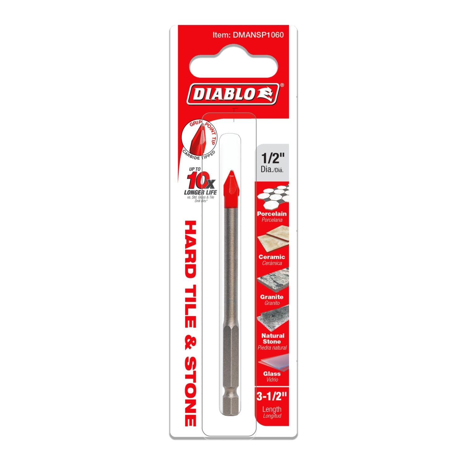 Diablo DMANSP1060 1/2 in. Hard Tile & Stone Carbide Tipped Drill Bit