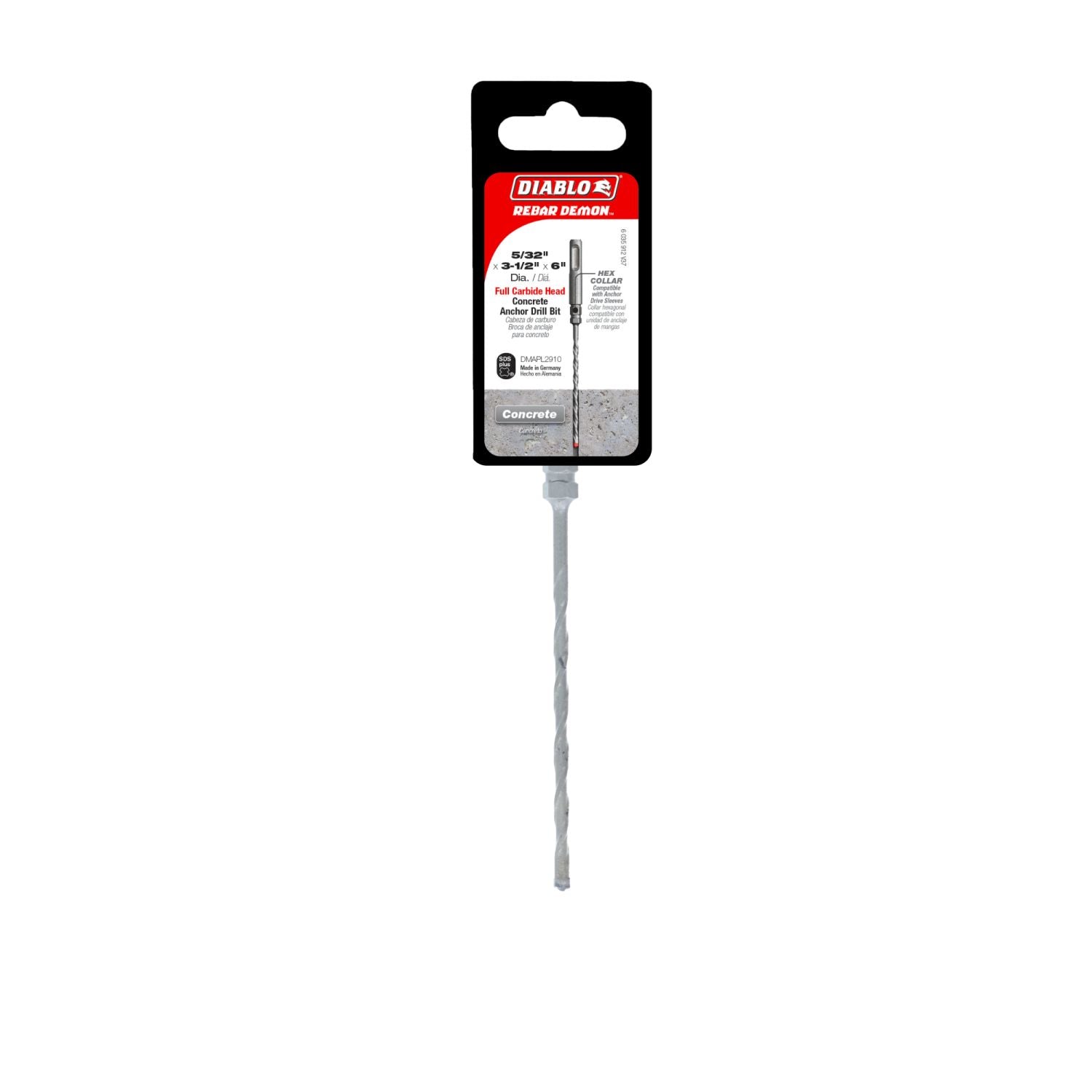 Diablo DMAPL2910 5/32 Inch x 3-1/2 Inch x 6 Inch SDS-Plus Full Carbide Head Concrete Anchor Hammer Drill Bit