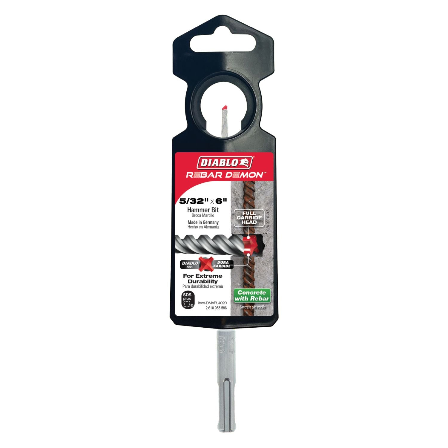 Diablo DMAPL4020 5/32 Inch x 4 Inch x 6 Inch Rebar Demon SDS-Plus 4-Cutter Full Carbide Head Hammer Drill Bit