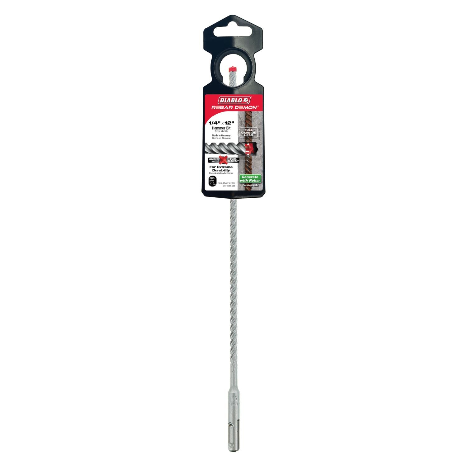 Diablo DMAPL4090 1/4 Inch x 10 Inch x 12 Inch Rebar Demon SDS-Plus 4-Cutter Full Carbide Head Hammer Drill Bit