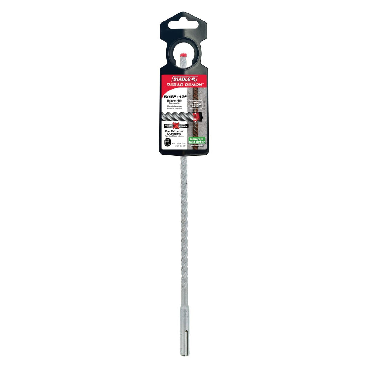 Diablo DMAPL4120 5/16 Inch x 10 Inch x 12 Inch Rebar Demon SDS-Plus 4-Cutter Full Carbide Head Hammer Drill Bit