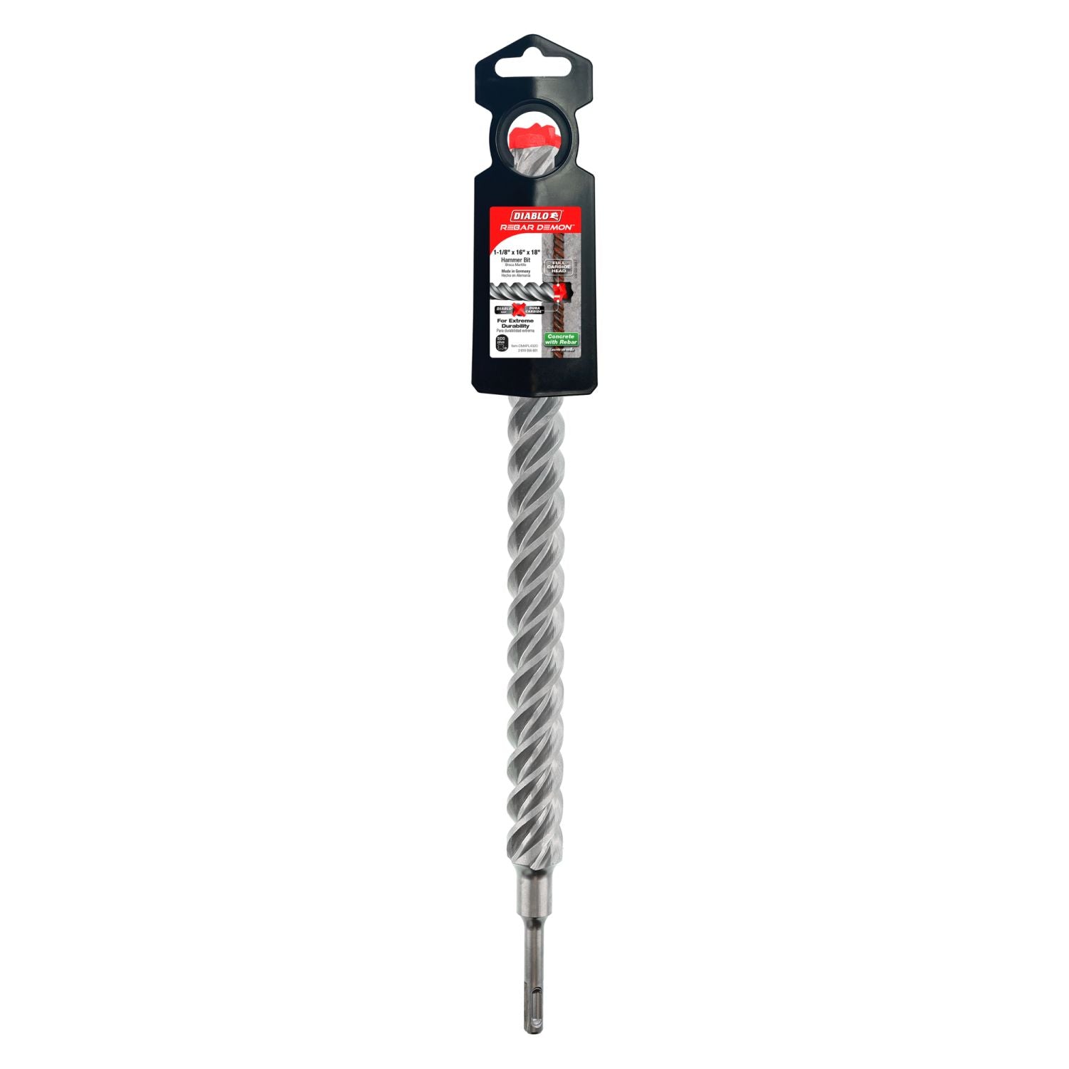 Diablo DMAPL4320 1-1/8-in. x 16-in. x 18-in. Rebar Demon SDS-Plus 4-Cutter Full Carbide Head Hammer Drill Bit