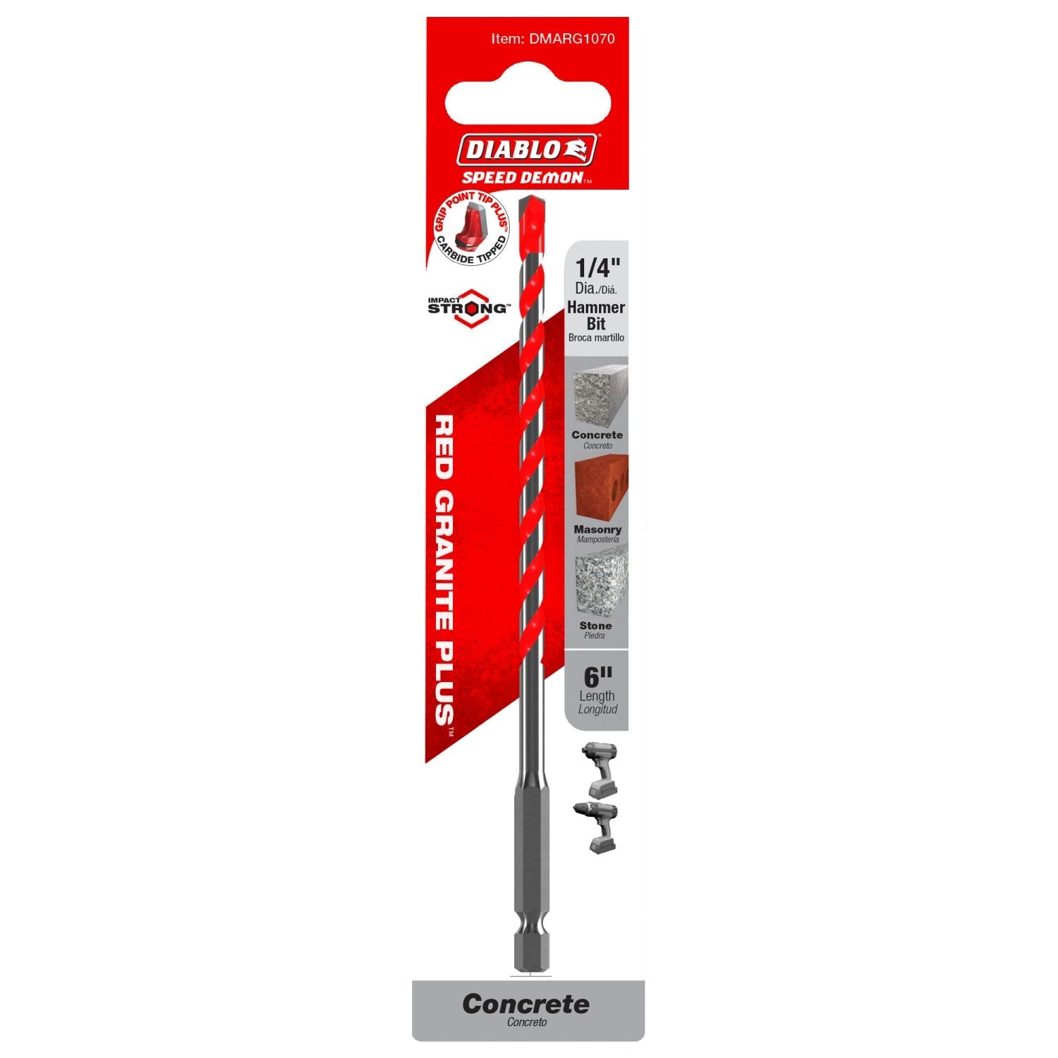 Diablo DMARG1070 1/4 Inch x 4 Inch x 6 Inch SPEEDemon Red Granite Carbide Tipped Hammer Drill Bit