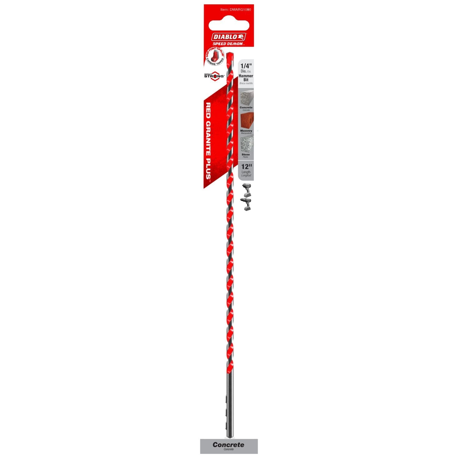 Diablo DMARG1090 1/4 Inch x 10 Inch x 12 Inch SPEEDemon Red Granite Carbide Tipped Hammer Drill Bit