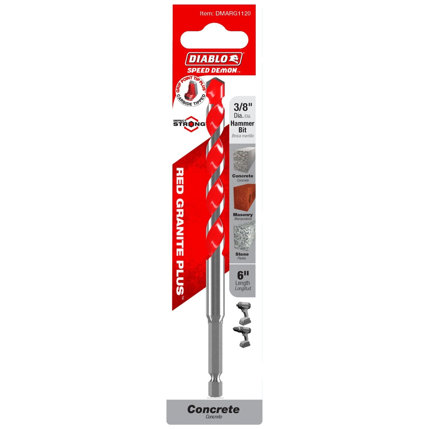 Diablo DMARG1120 3/8 Inch x 4 Inch x 6 Inch SPEEDemon Red Granite Carbide Tipped Hammer Drill Bit