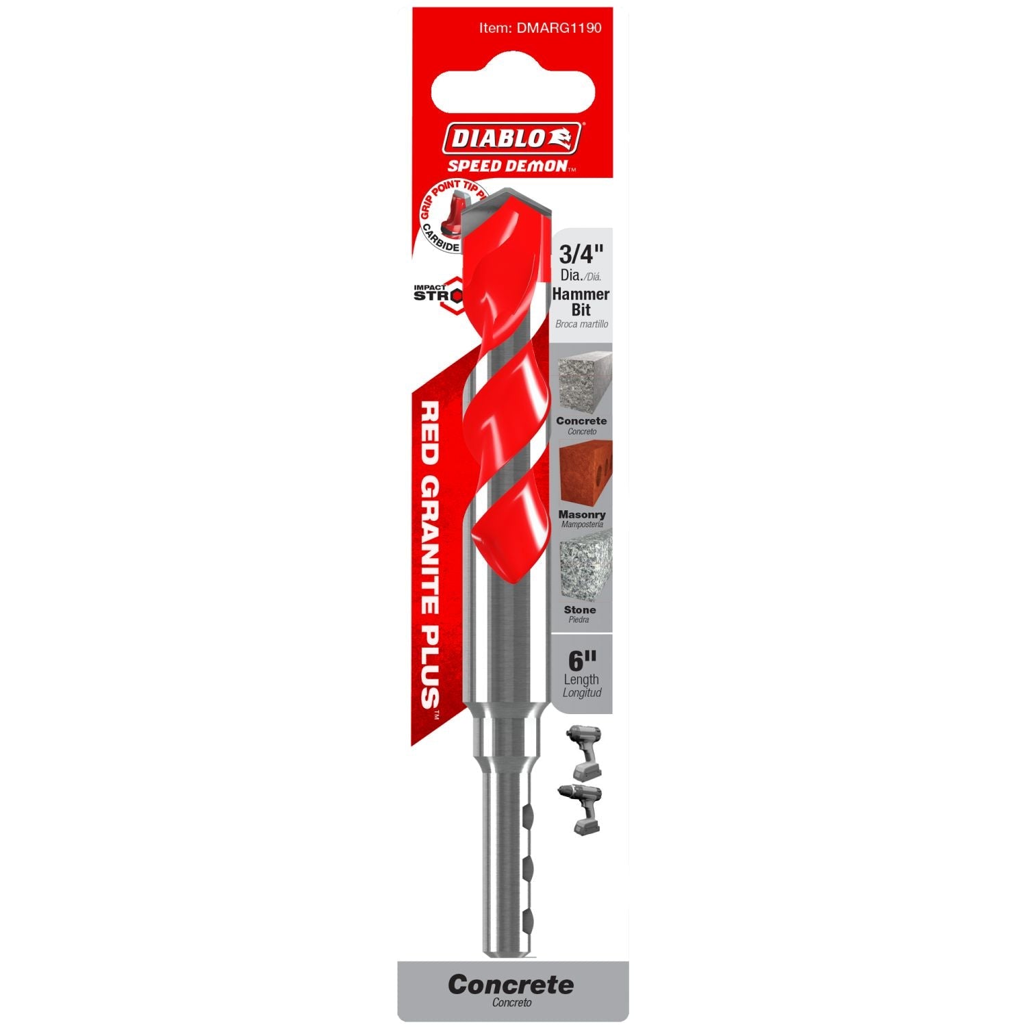 Diablo DMARG1190 3/4 Inch x 4 Inch x 6 Inch SPEEDemon Red Granite Carbide Tipped Hammer Drill Bit