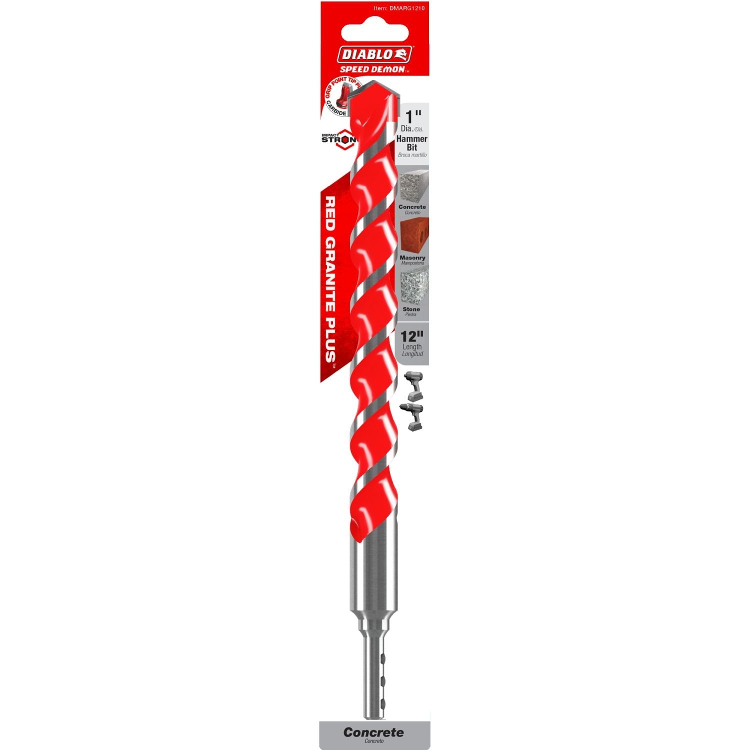 Diablo DMARG1210 1 Inch x 10 Inch x 12 Inch SPEEDemon Red Granite Carbide Tipped Hammer Drill Bit