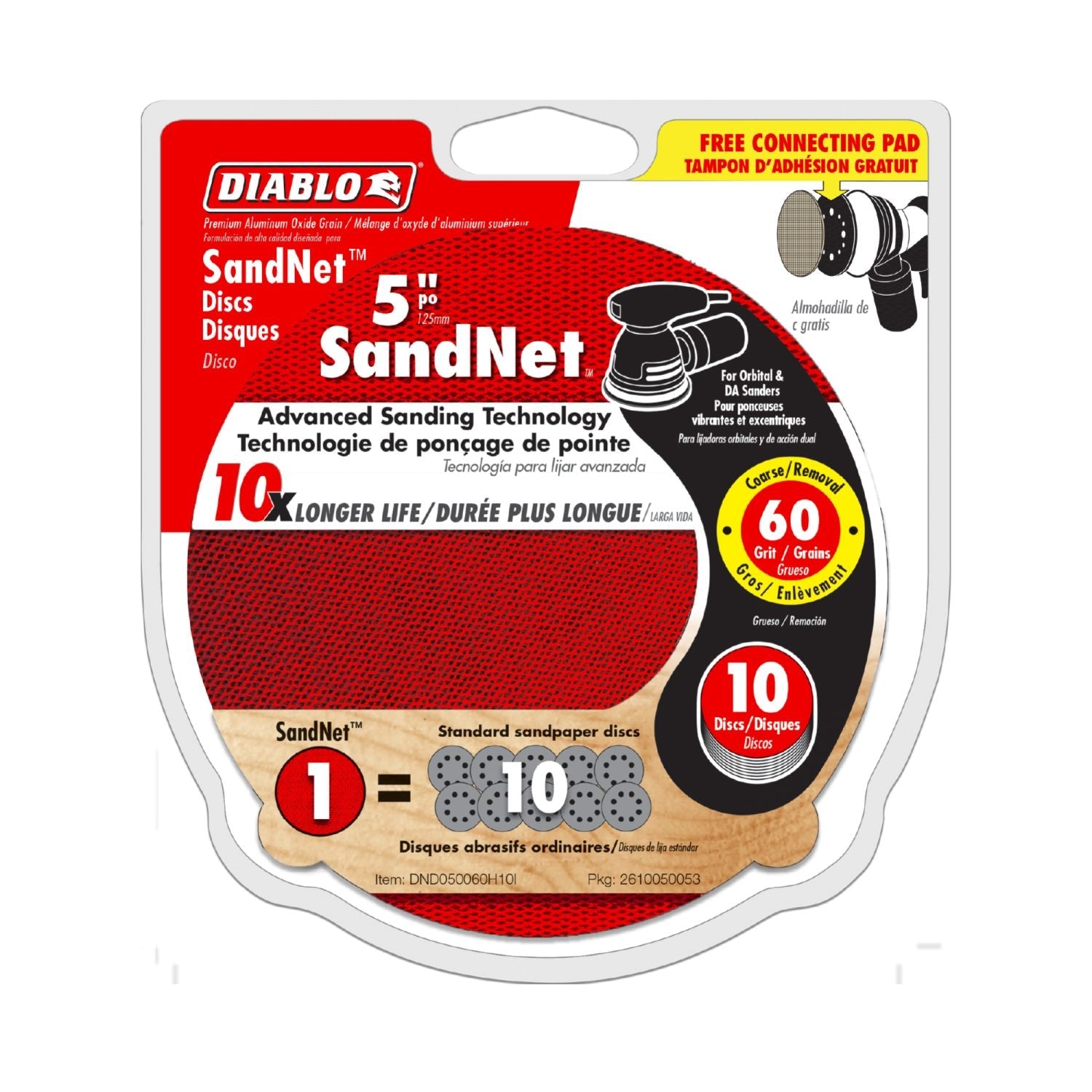 Diablo DND050060H10I 5 Inch 60 Grit SandNet Discs with Connection Pad , 10-Pack