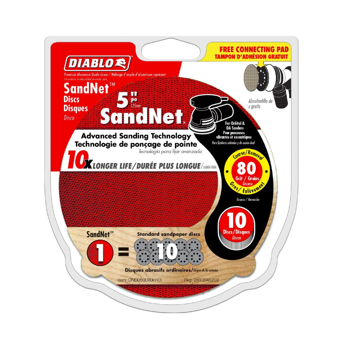 Diablo DND050080H10I 5 Inch 80 Grit SandNet Discs with Connection Pad , 10-Pack