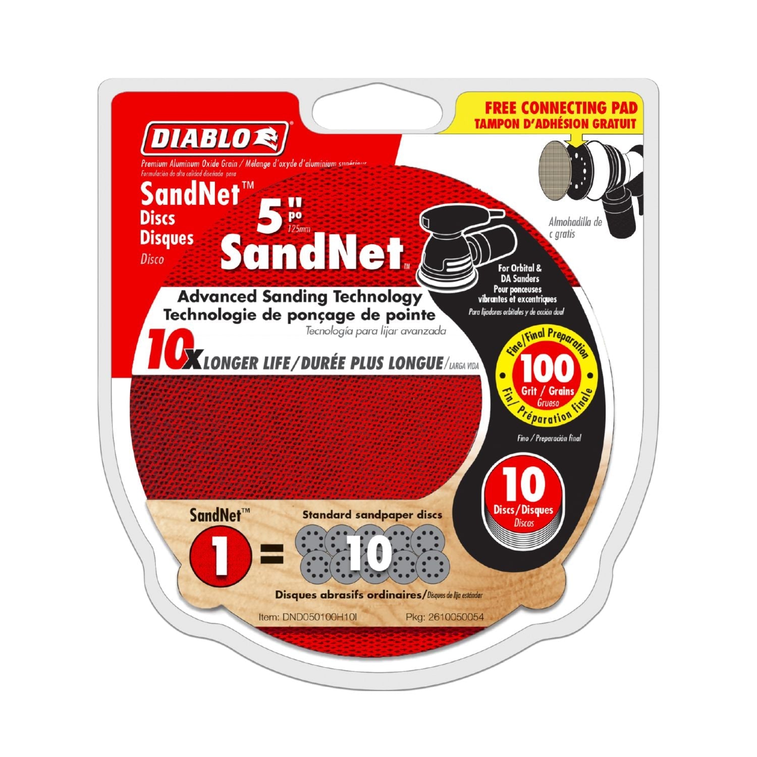 Diablo DND050100H10I 5 Inch 100 Grit SandNet Discs with Connection Pad , 10-Pack