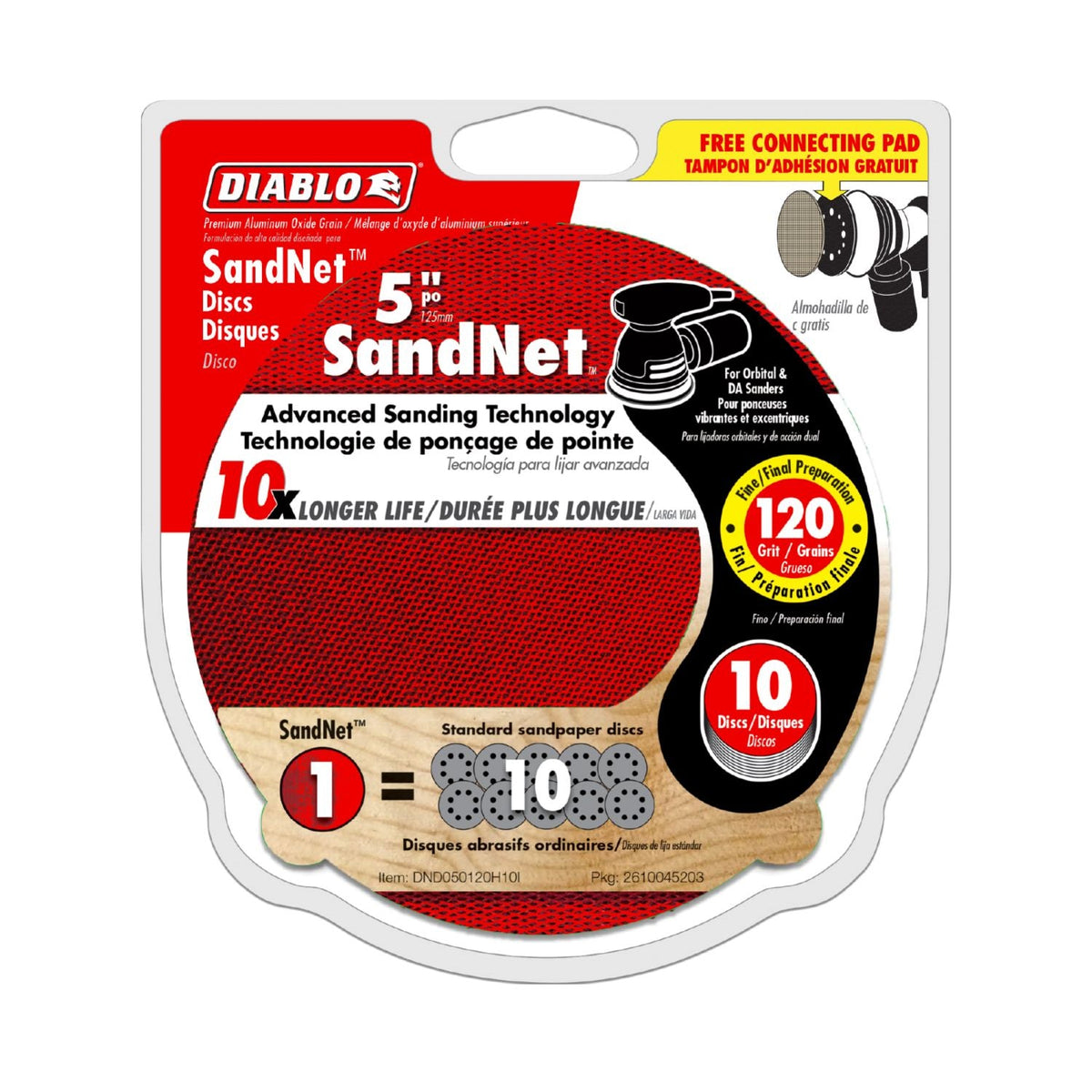 Diablo DND050180H10I 5 Inch 180 Grit SandNet Discs with Connection Pad , 10-Pack