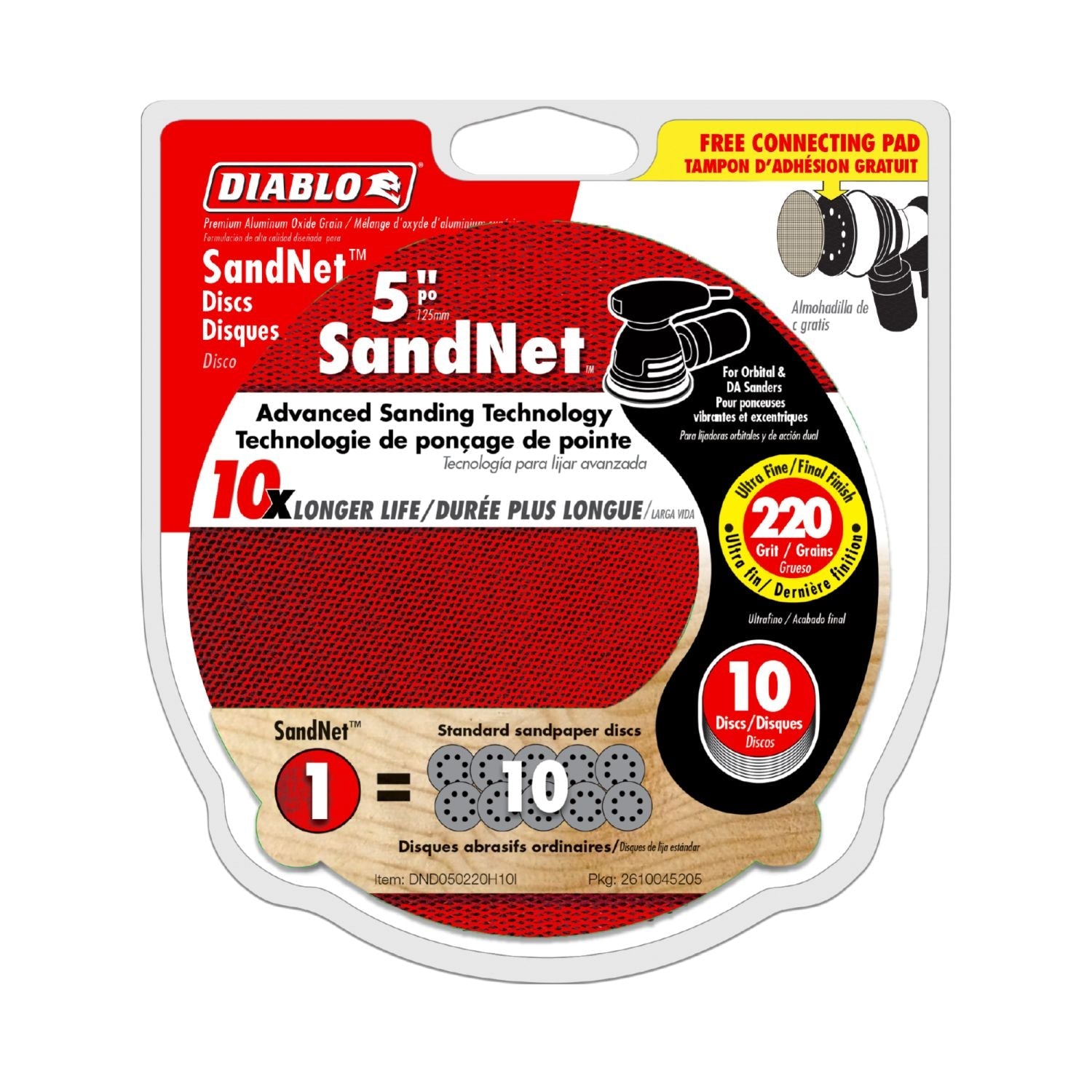 Diablo DND050220H10I 5 Inch 220 Grit SandNet Discs with Connection Pad , 10-Pack