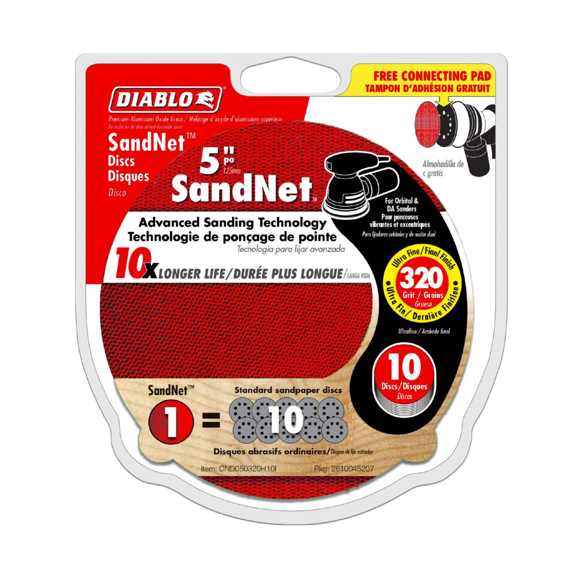 Diablo DND050320H10I 5 Inch 320 Grit SandNet Discs with Connection Pad , 10-Pack