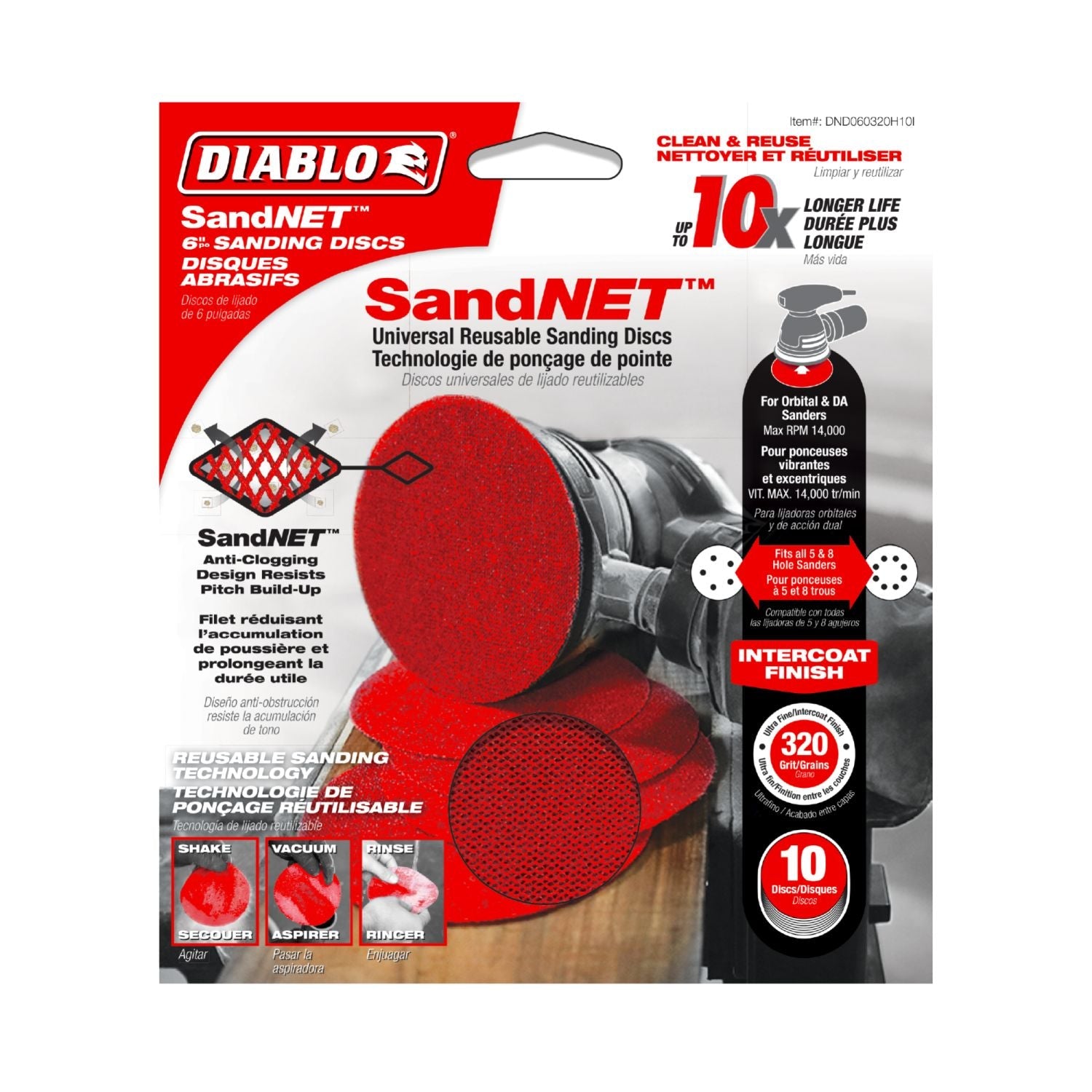 Diablo DND060320H10I 6 Inch 320 Grit SandNet Discs with Connection Pad , 10-Pack