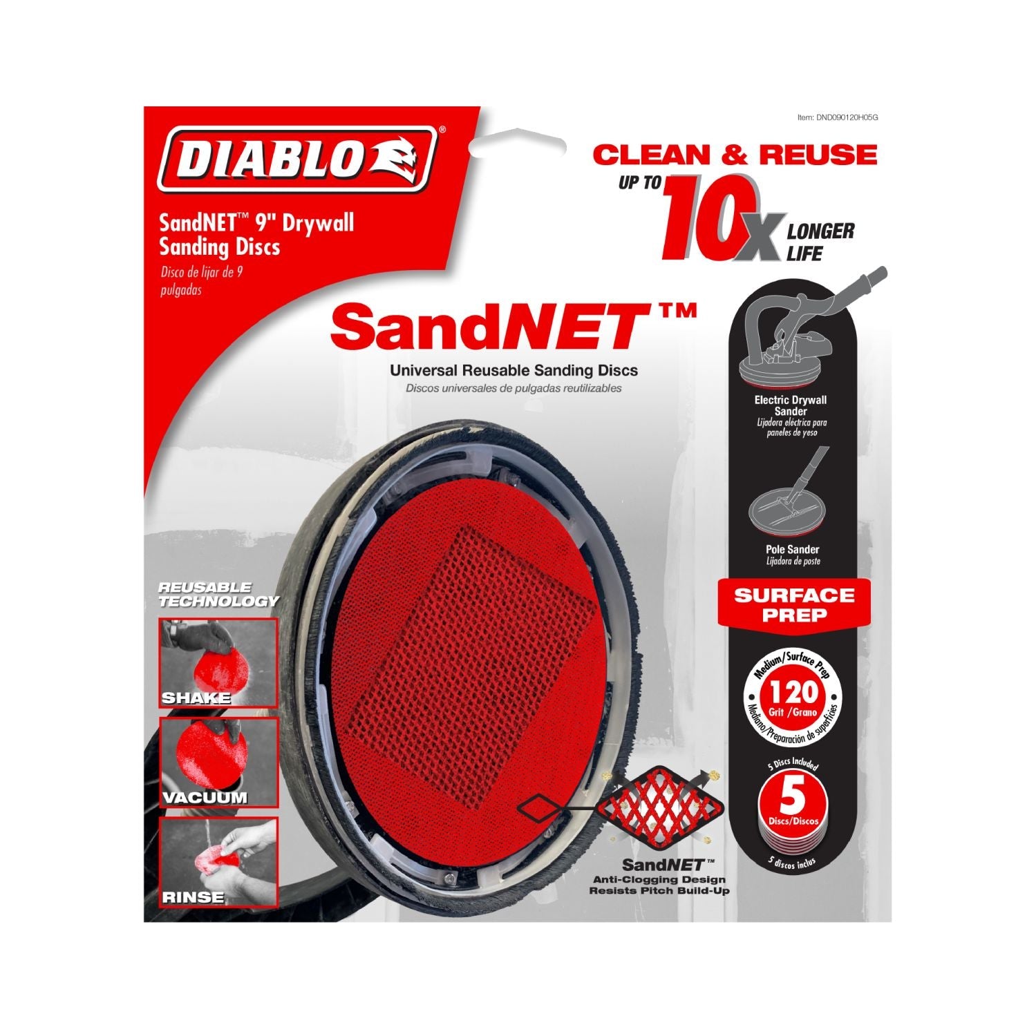 Diablo DND090120H05G 9 in. 120 Grit SandNET Sanding Discs for Drywall (5-Pack)