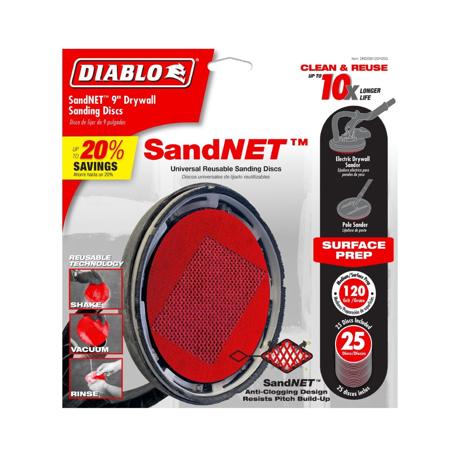 Diablo DND090120H25G 9 in. 120 Grit SandNET Sanding Discs for Drywall (25-Pack)
